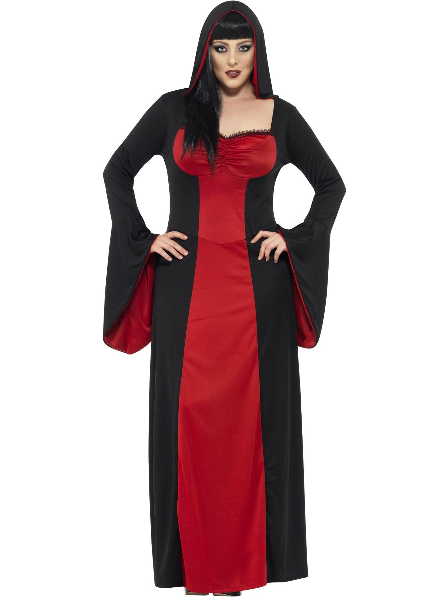 Kostüm Dunkle Verführerin, Rot und Schwarz, mit Kleid und Kapuze