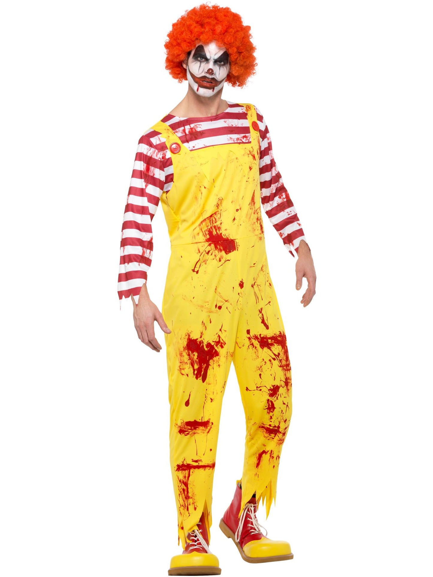 Grusel-Killer-Clown-Kostüm, Gelb & Rot, mit Overall