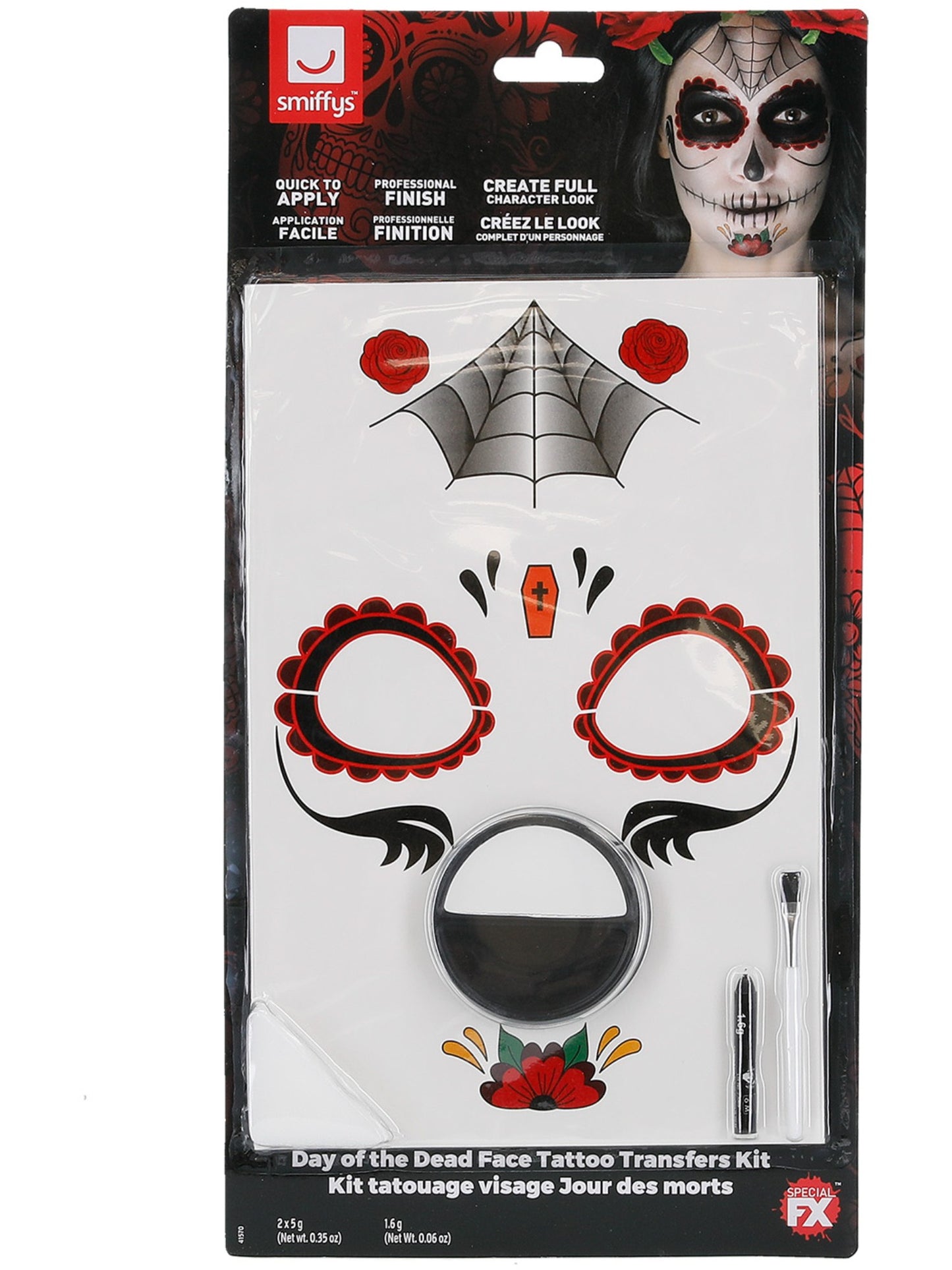 Kit tatouage visage Jour des morts, Aqua, Rouge et noir, Peinture pour visage, crayon et applicateurs