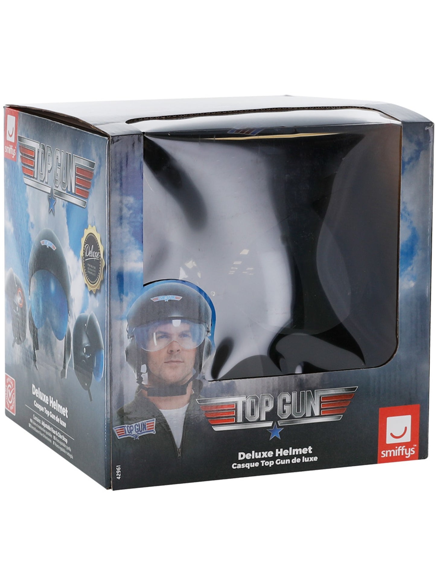 Top Gun Deluxe Helm, Schwarz, mit verstellbarem Visier & Kinnriemen