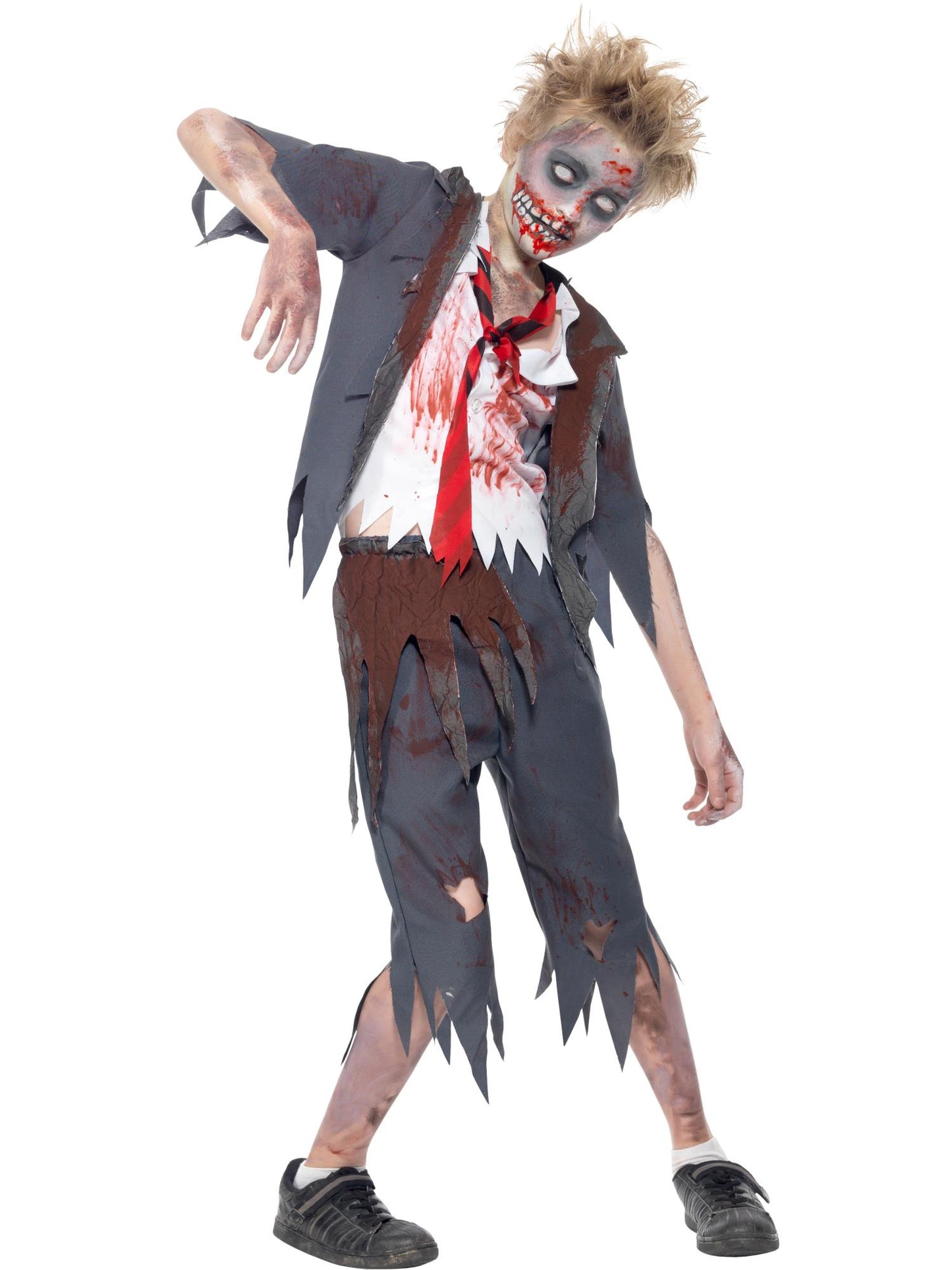 Zombiekostüm Schüler, mit Hose, Jacke, Hemdteil und Krawatte