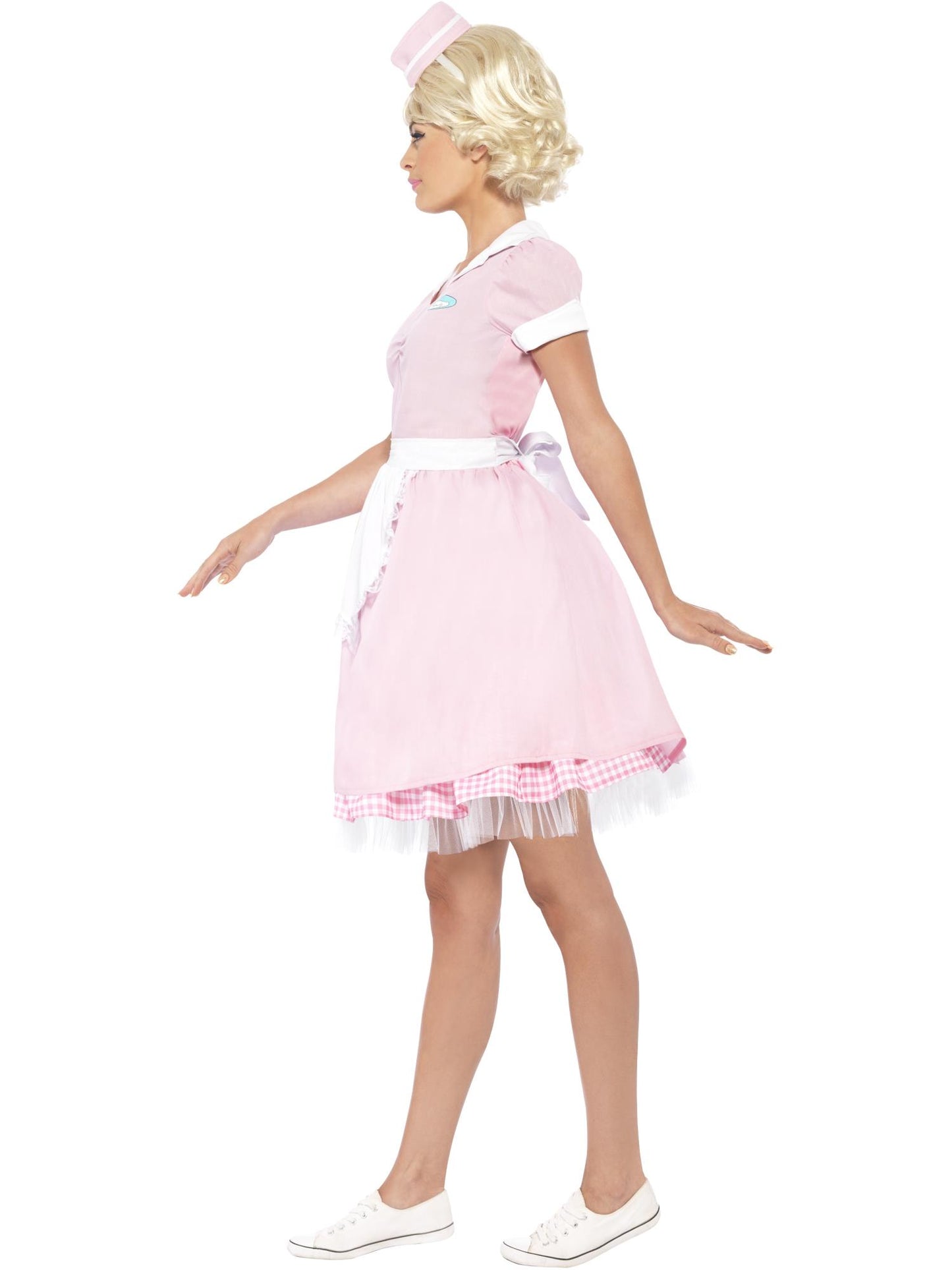 Traje de Chica Diner de los 50, con Vestido y Mini Sombrero