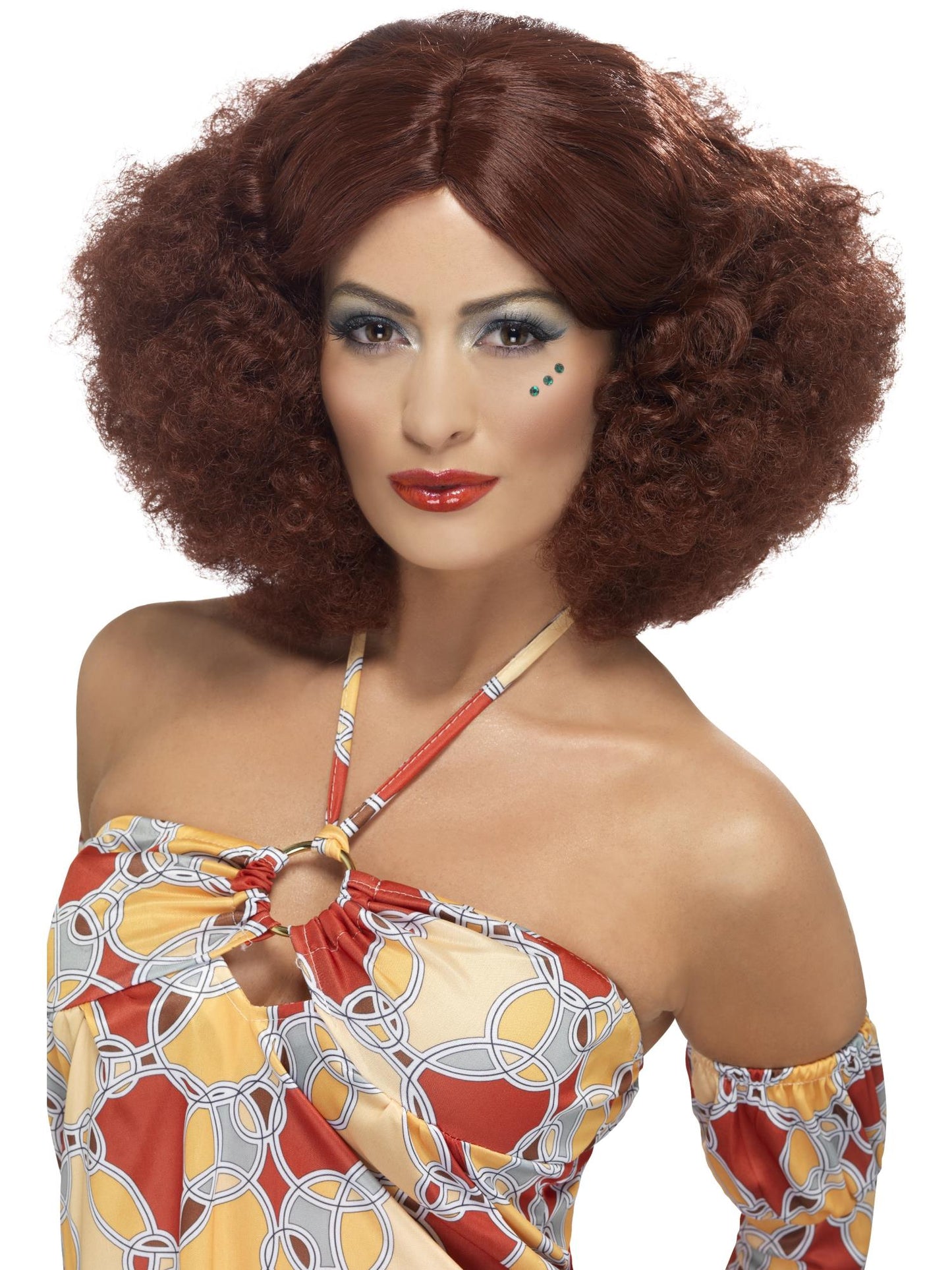 70er Afro Perücke, Kastanienbraun, mit Mittelscheitel