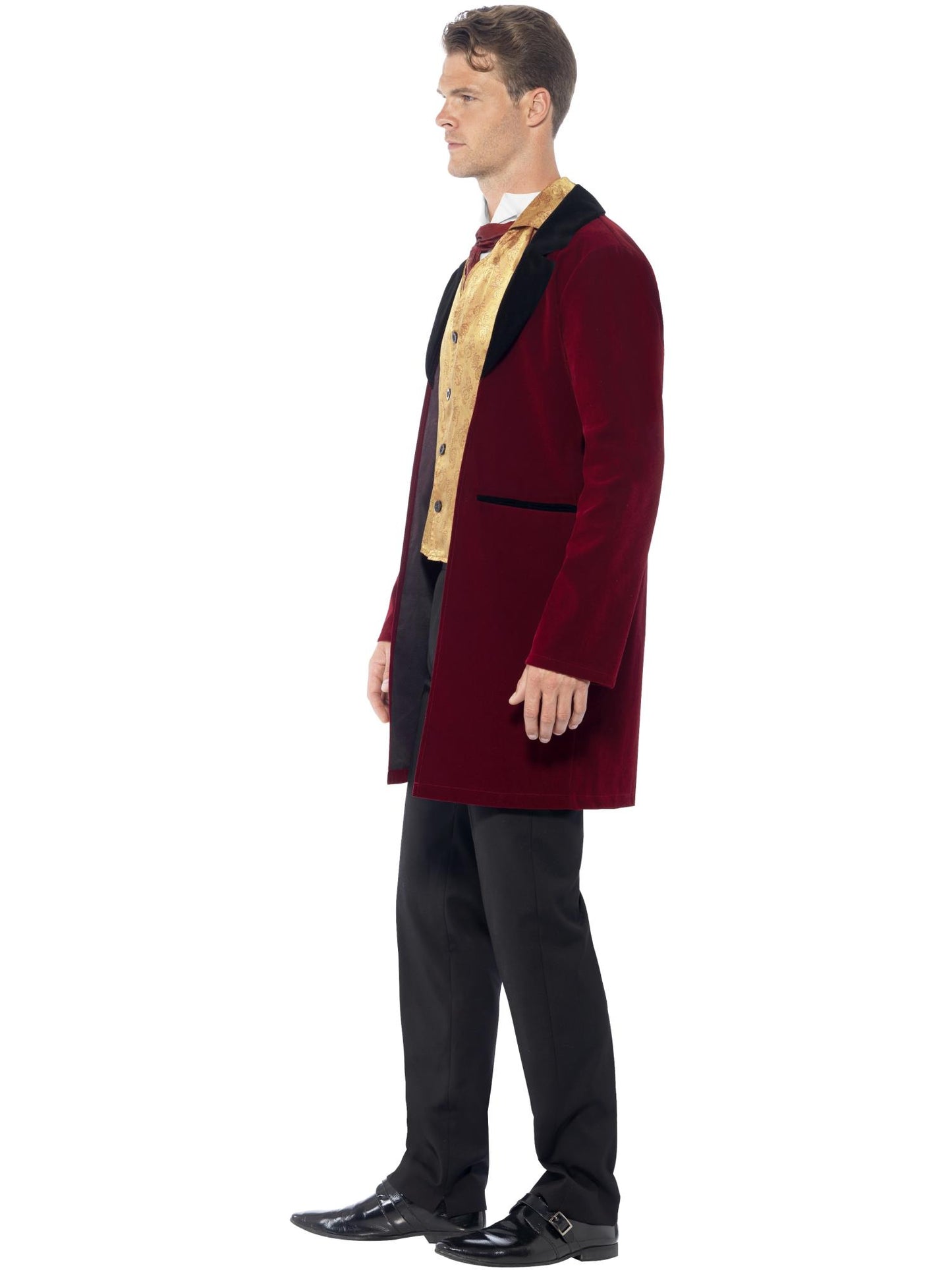 Traje de Lujo de Caballero Edwardian, Rojo, con Chaqueta, Falso Chaleco y Corbata