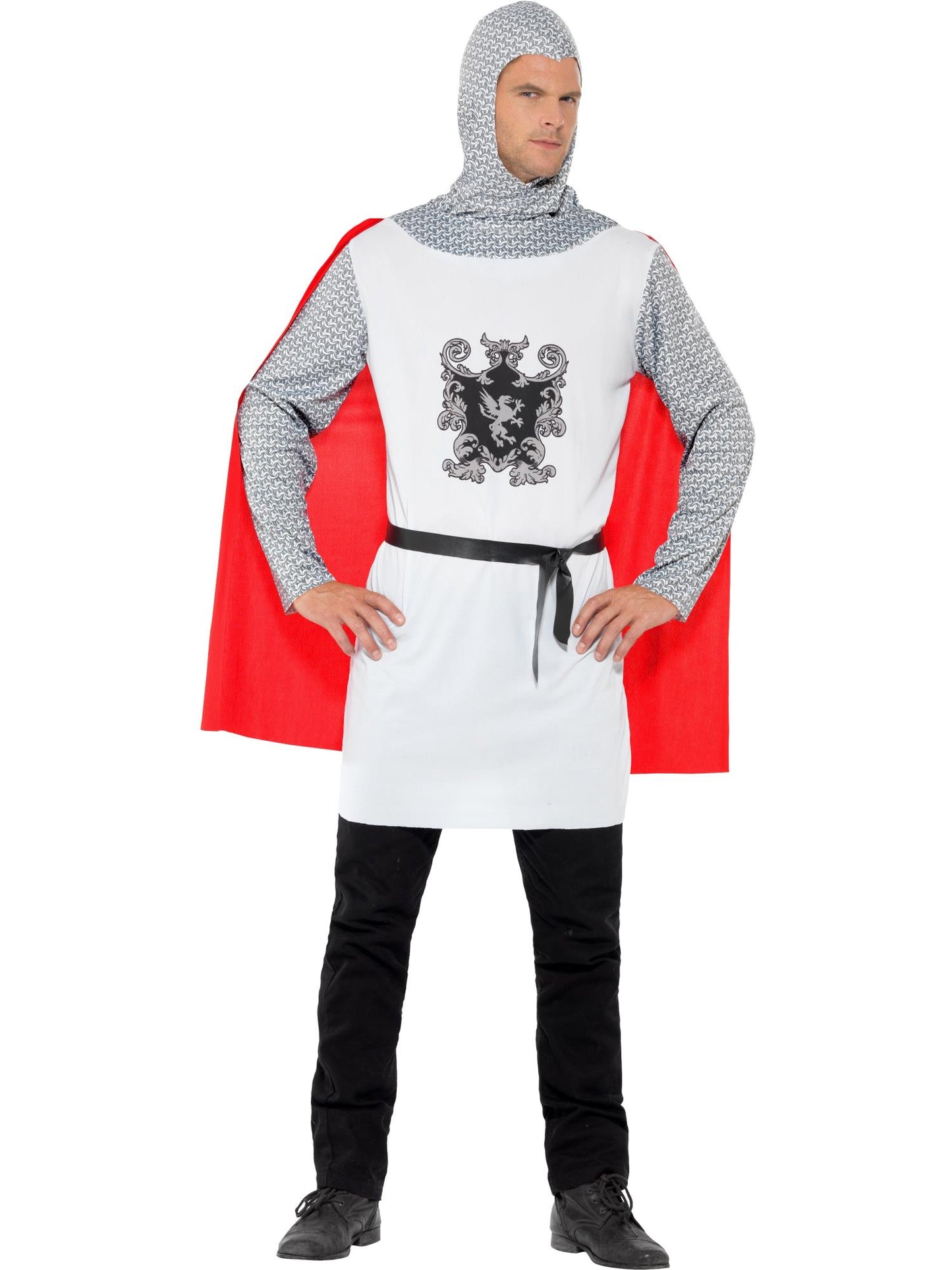 Ritterkostüm, Standard, Weiß, Top mit angebrachtem Cape, Gürtel und Kapuze