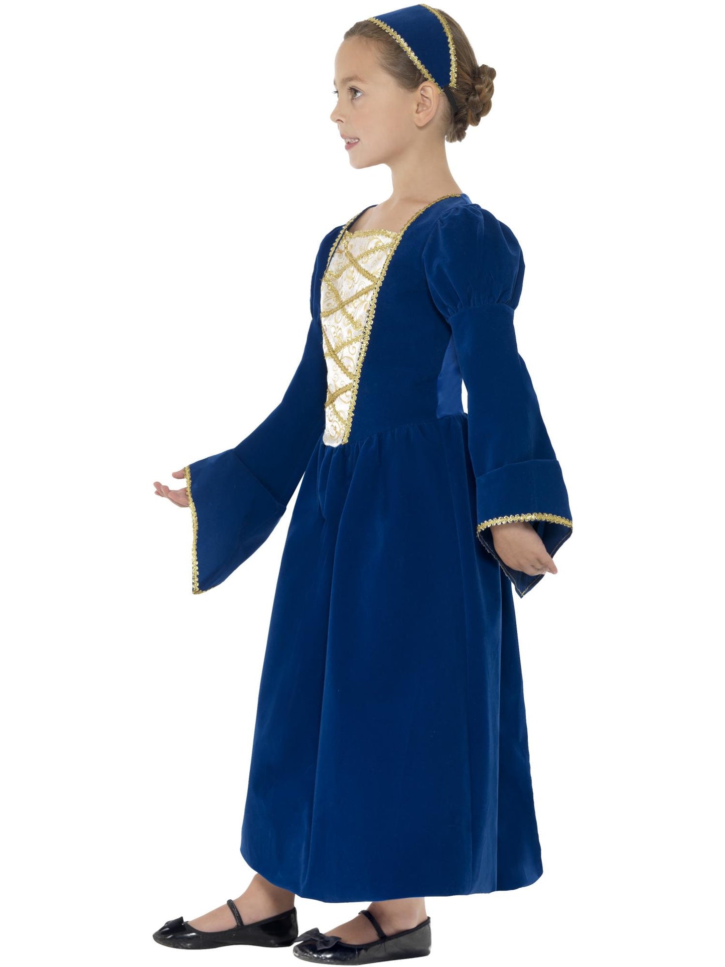 Tudor Prinzessin Mädchenkostüm, Königsblau, Kleid und Haarreifen