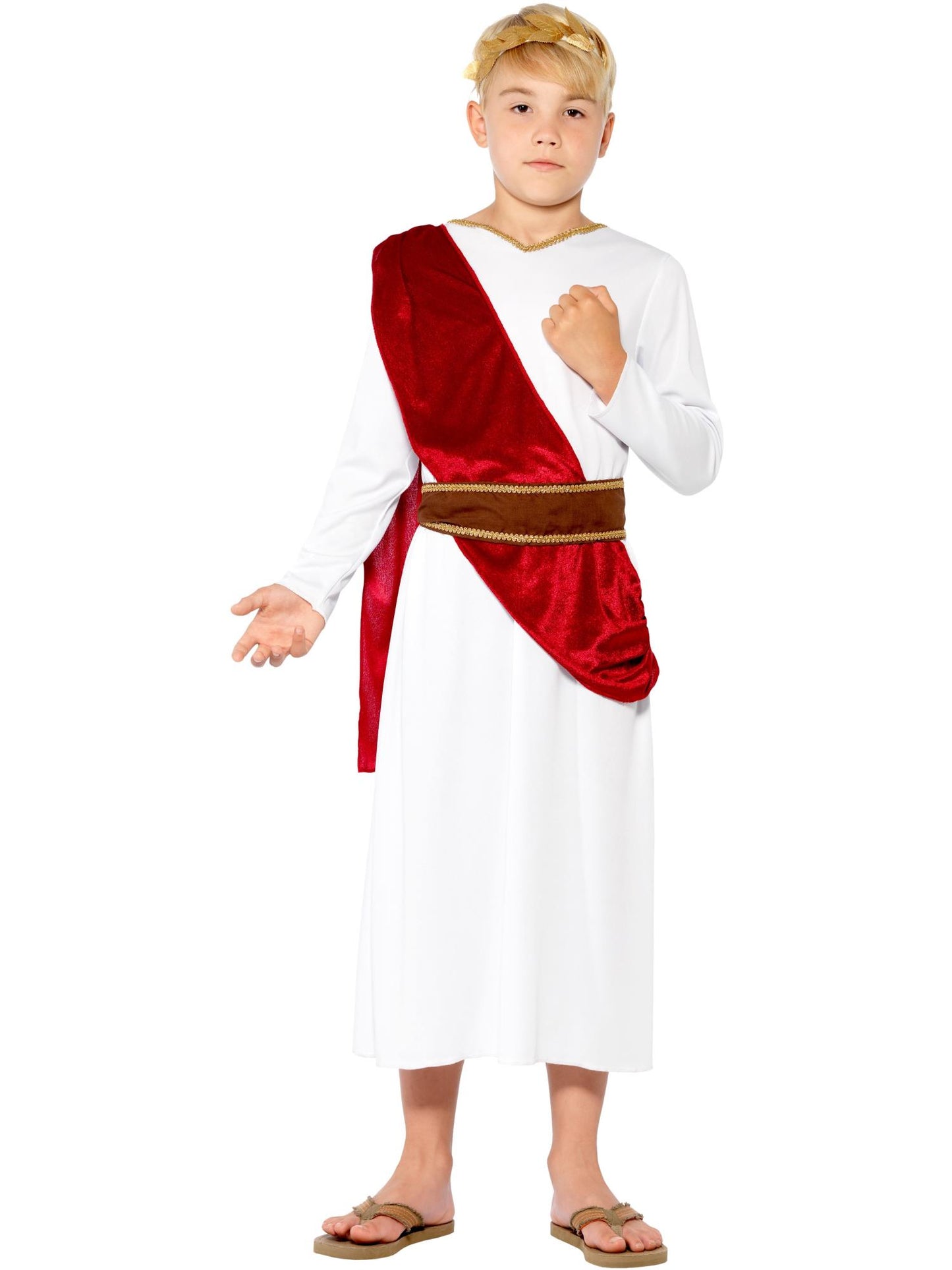 Costume de Romain, Blanc, avec Robe, Ceinture et Pièce de Tête