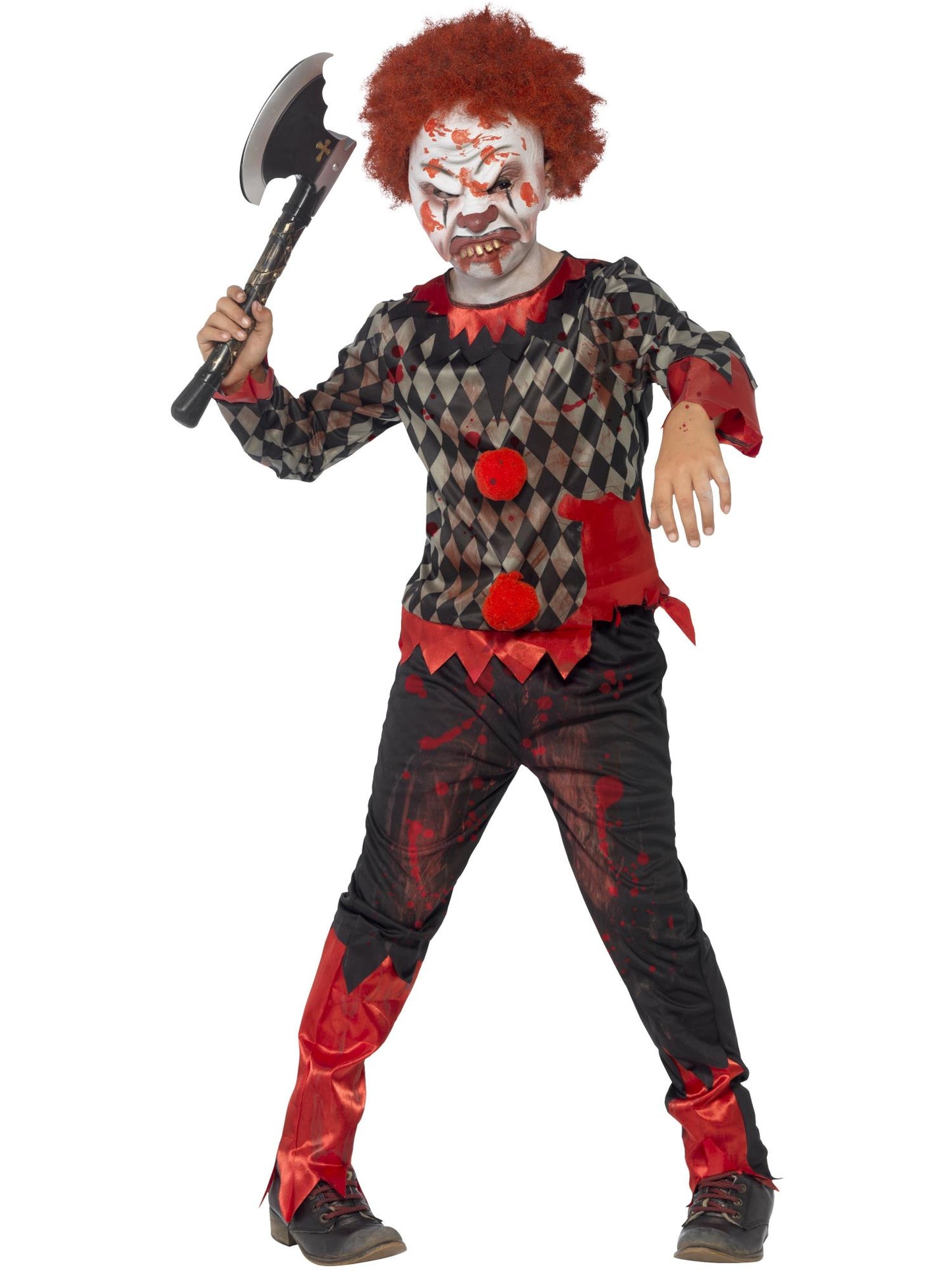 Costume clown zombie deluxe, Rouge & Vert, avec masque en latex, haut & pantalon