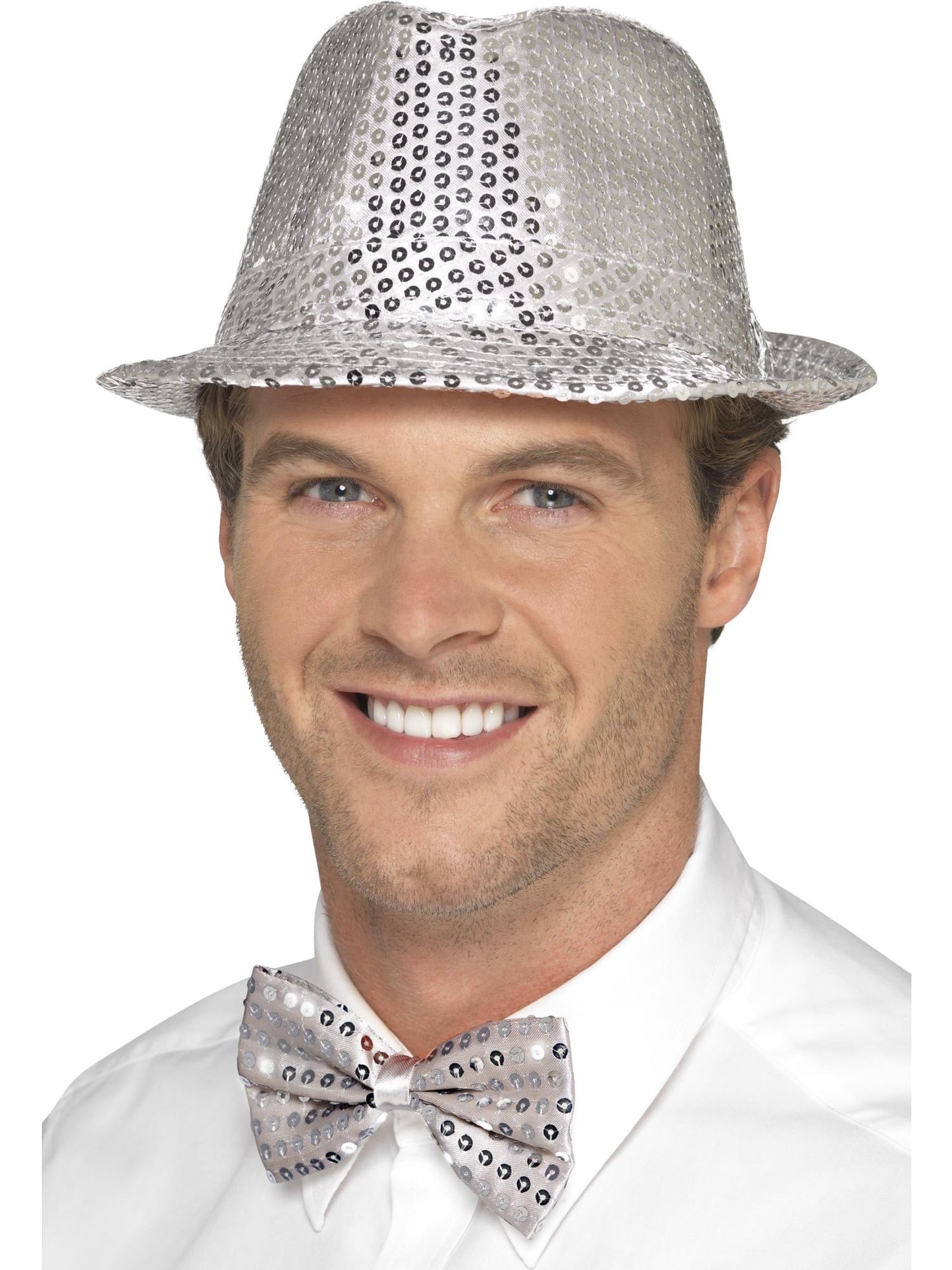 Sequin Trilby Hat, Silver Wholesale