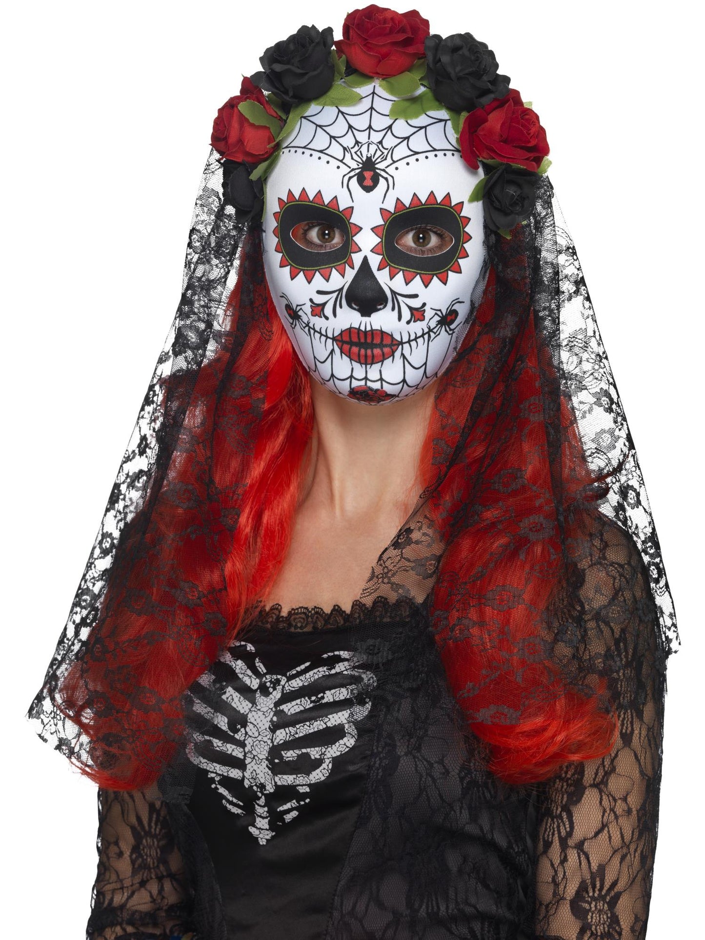 Day of the Dead Senorita Mask, Full Face, Red & Bl Wholesale