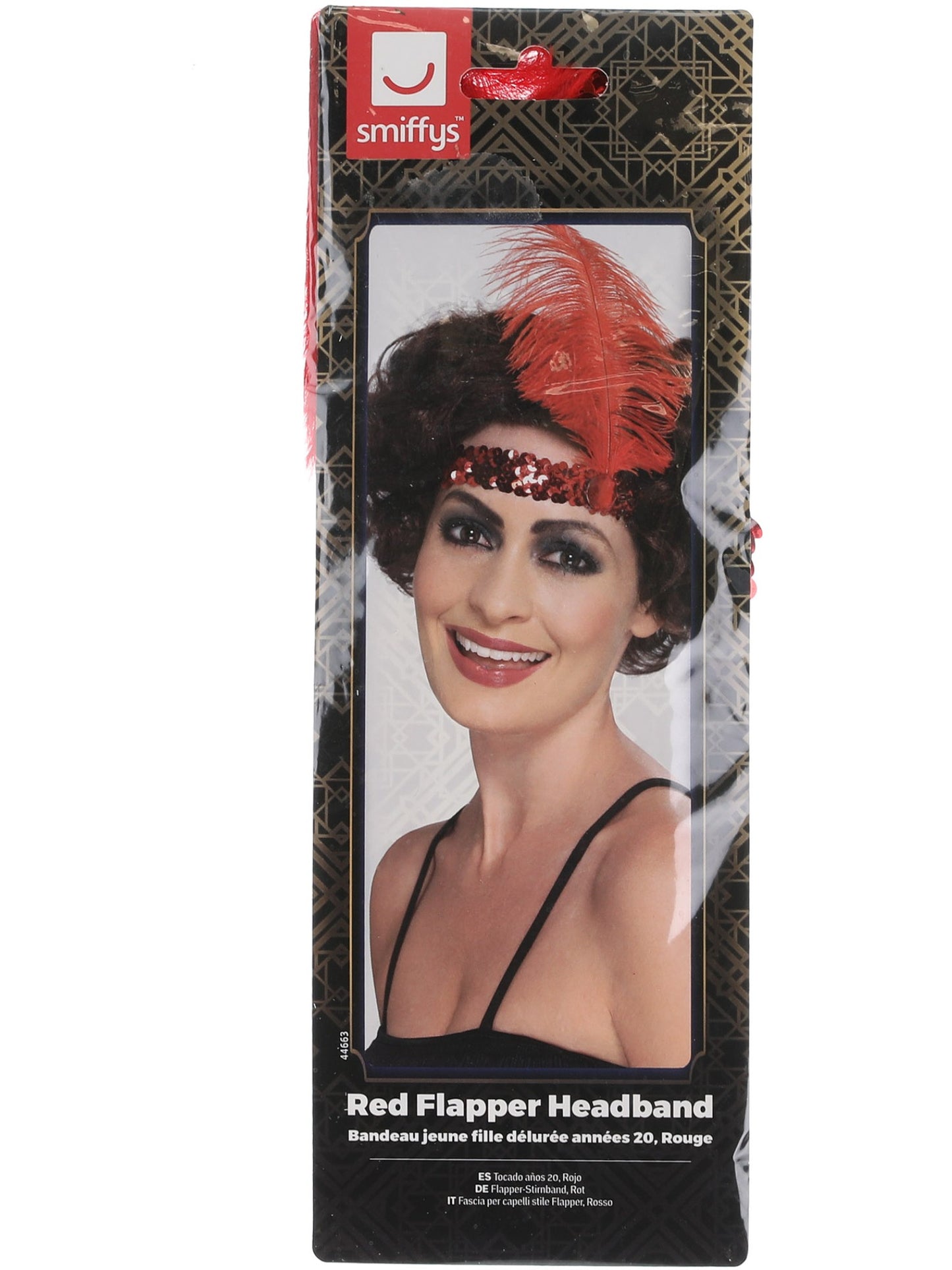Bandeau jeune fille délurée années 20, Rouge, avec plume