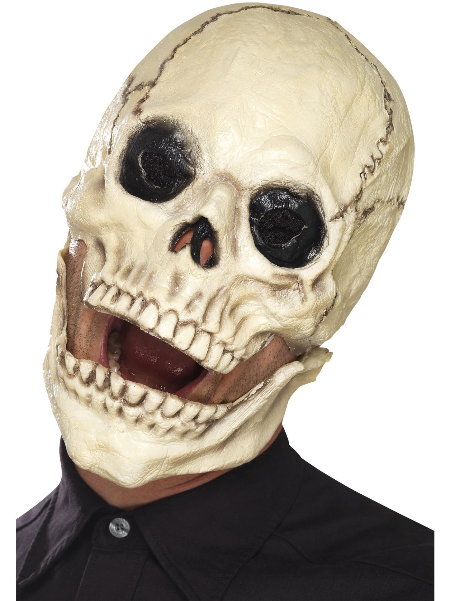 Máscara de calavera, Blanco, Látex, cubre toda la cabeza, con mandíbula móvil independiente