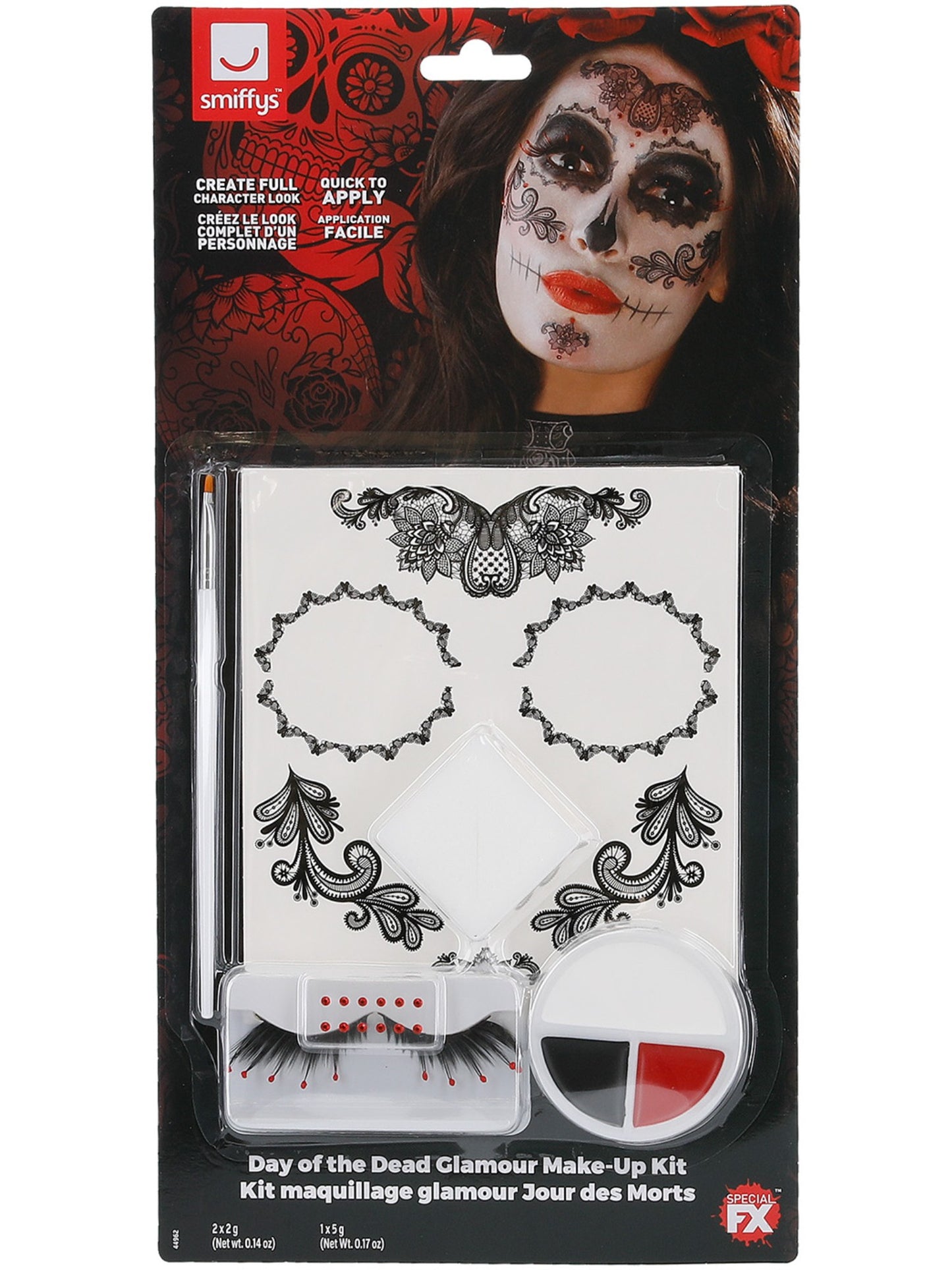 Tag der Toten Glamour-Make-up-Kit, Aqua,Schwarz, Transferfolien, Schminke, Wimpern, Schmuckund Applikatoren