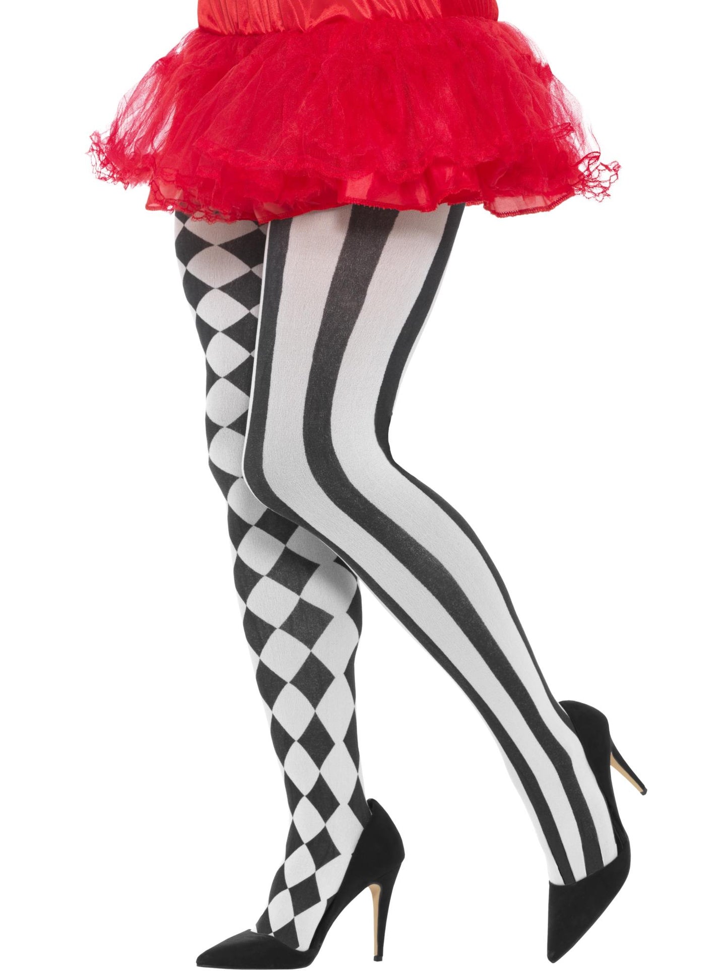 Harlekin-Strumpfhose Übergröße, Weiß und Schwarz