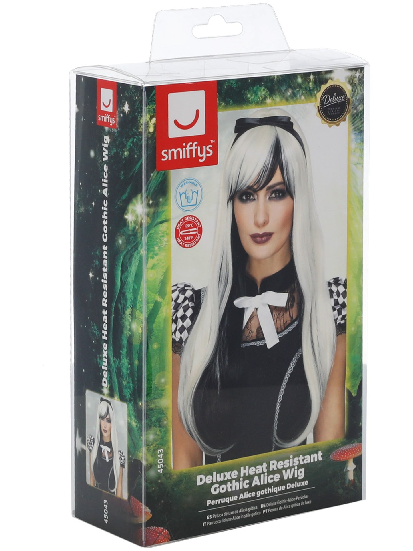Deluxe Gothic-Alice-Perücke, Blondund Schwarz, Hitzebeständig / Stylebar, mit Haarband