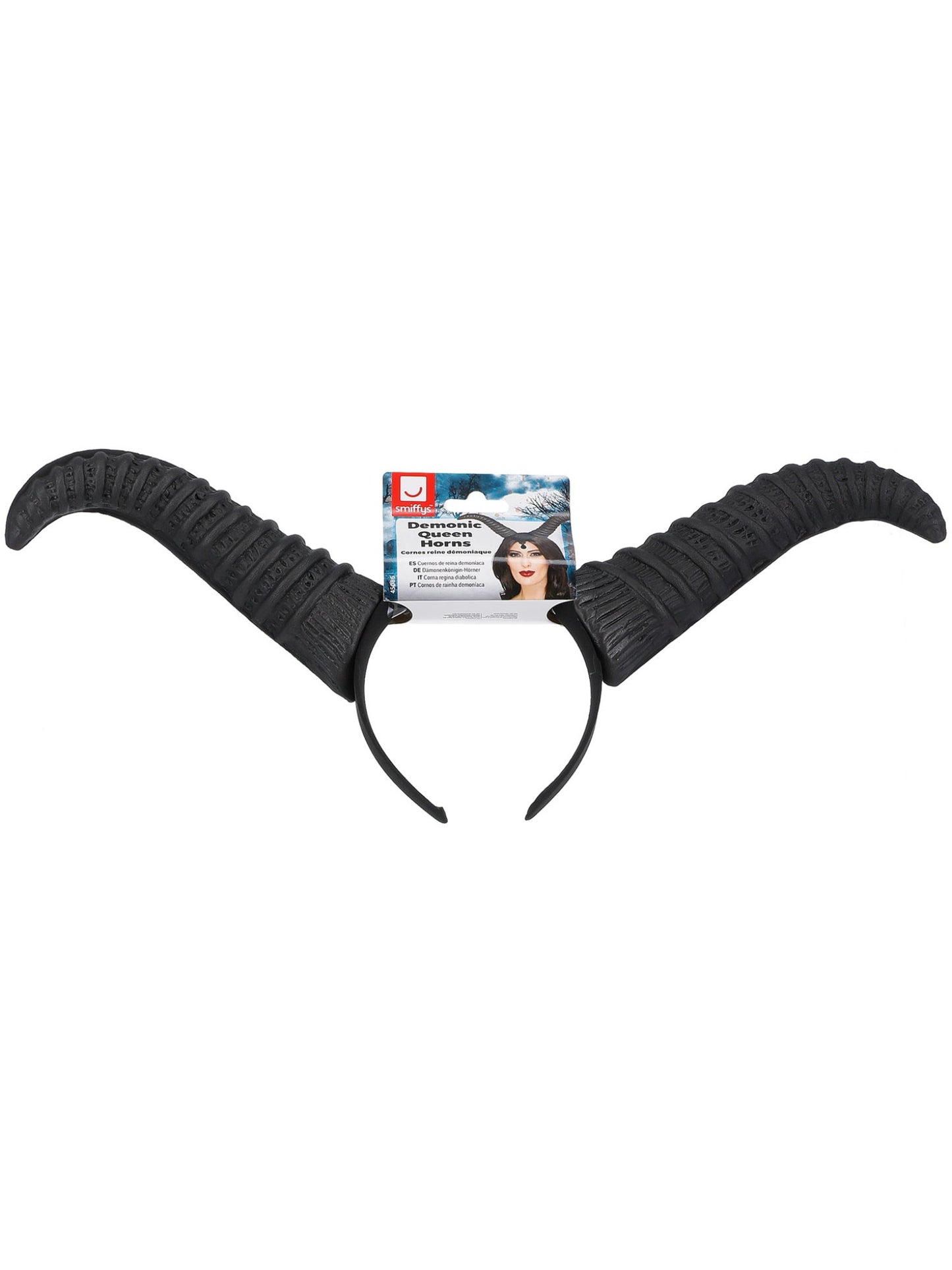 Dämonenkönigin-Hörner, Schwarz, auf Haarreif, mit Spitze