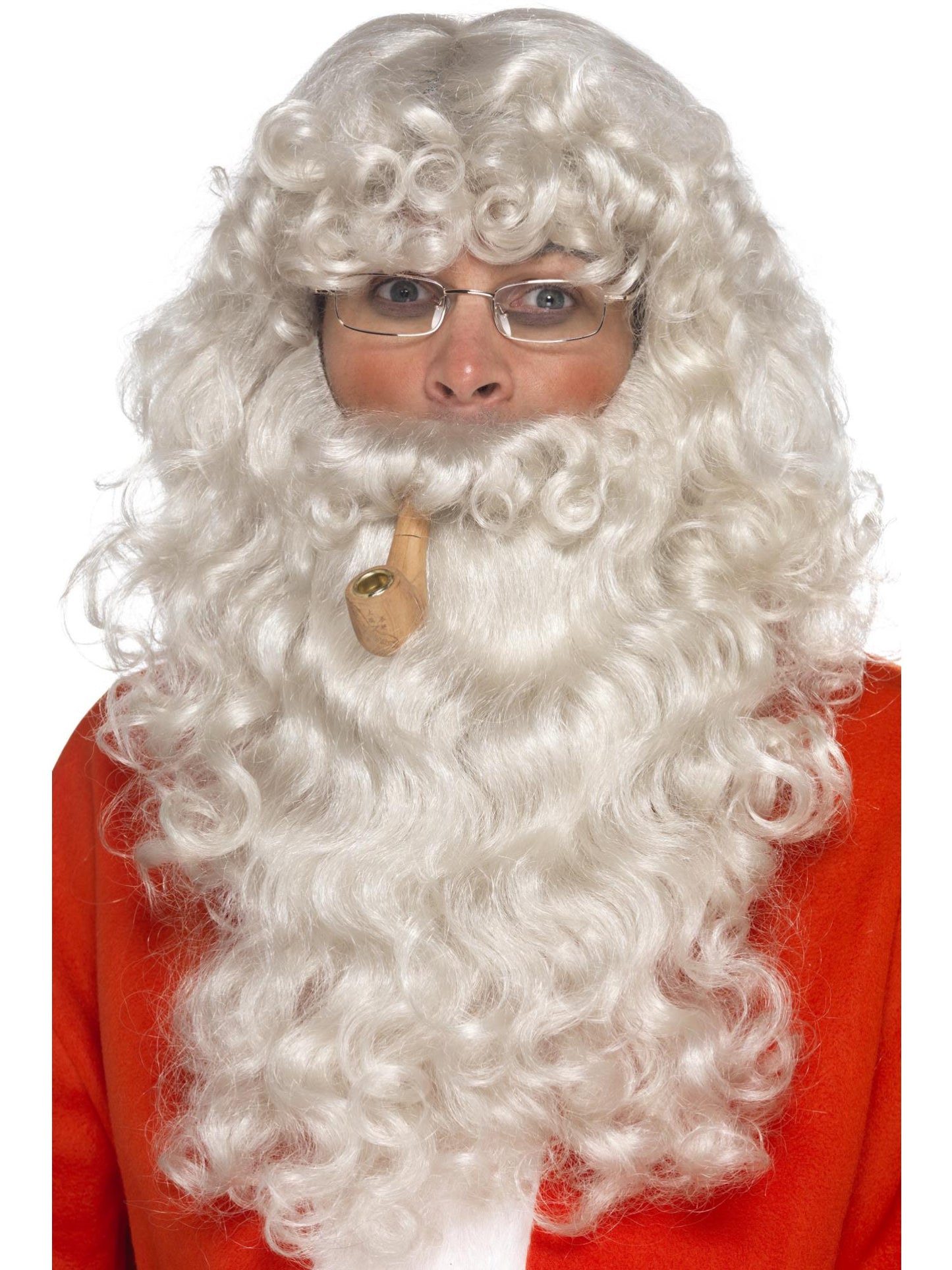 Kit de disfraz de Papá Noel, Gris, con peluca, barba, gafas y pipa