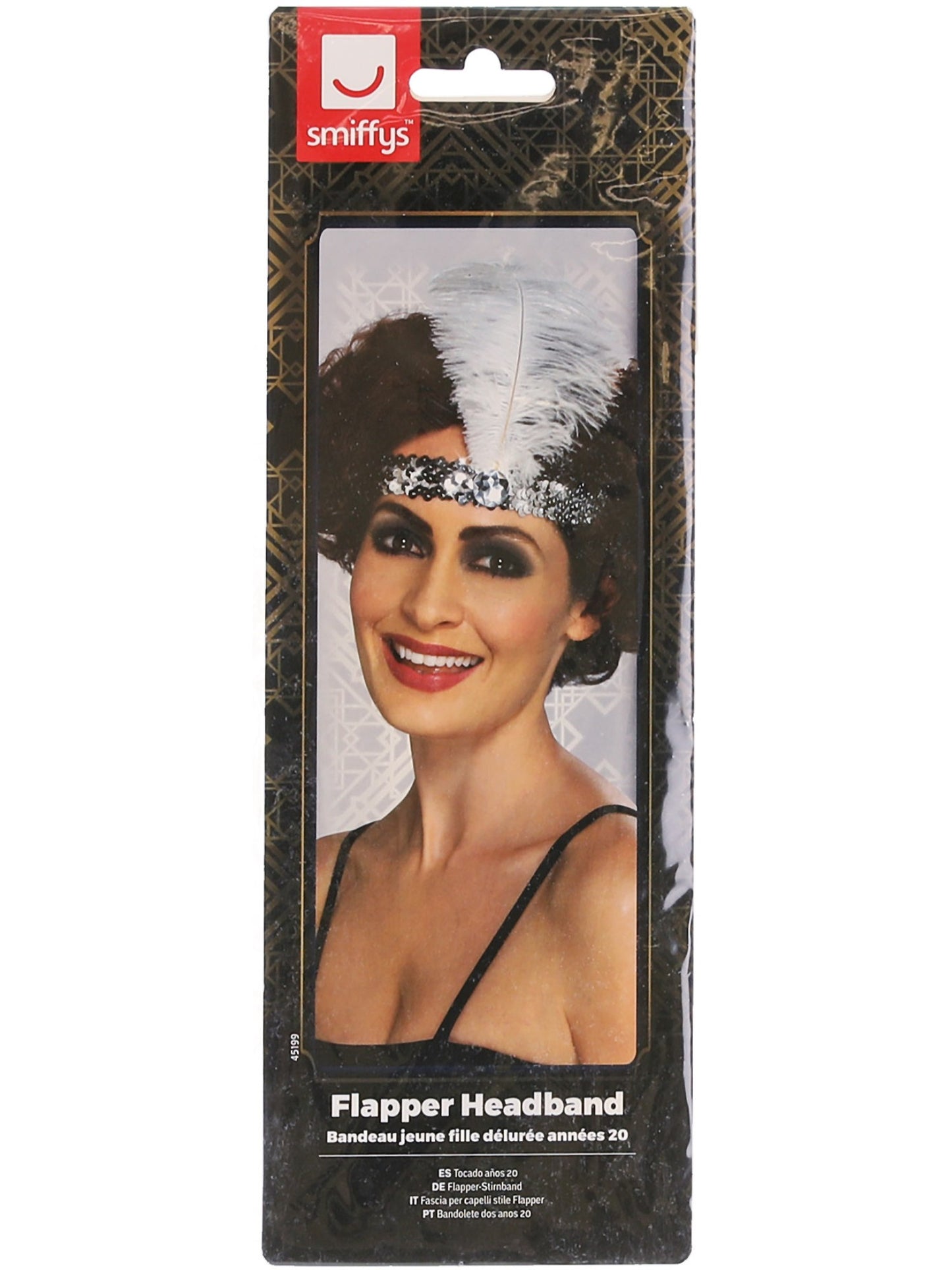 Bandeau jeune fille délurée années 20, Argent, avec plume