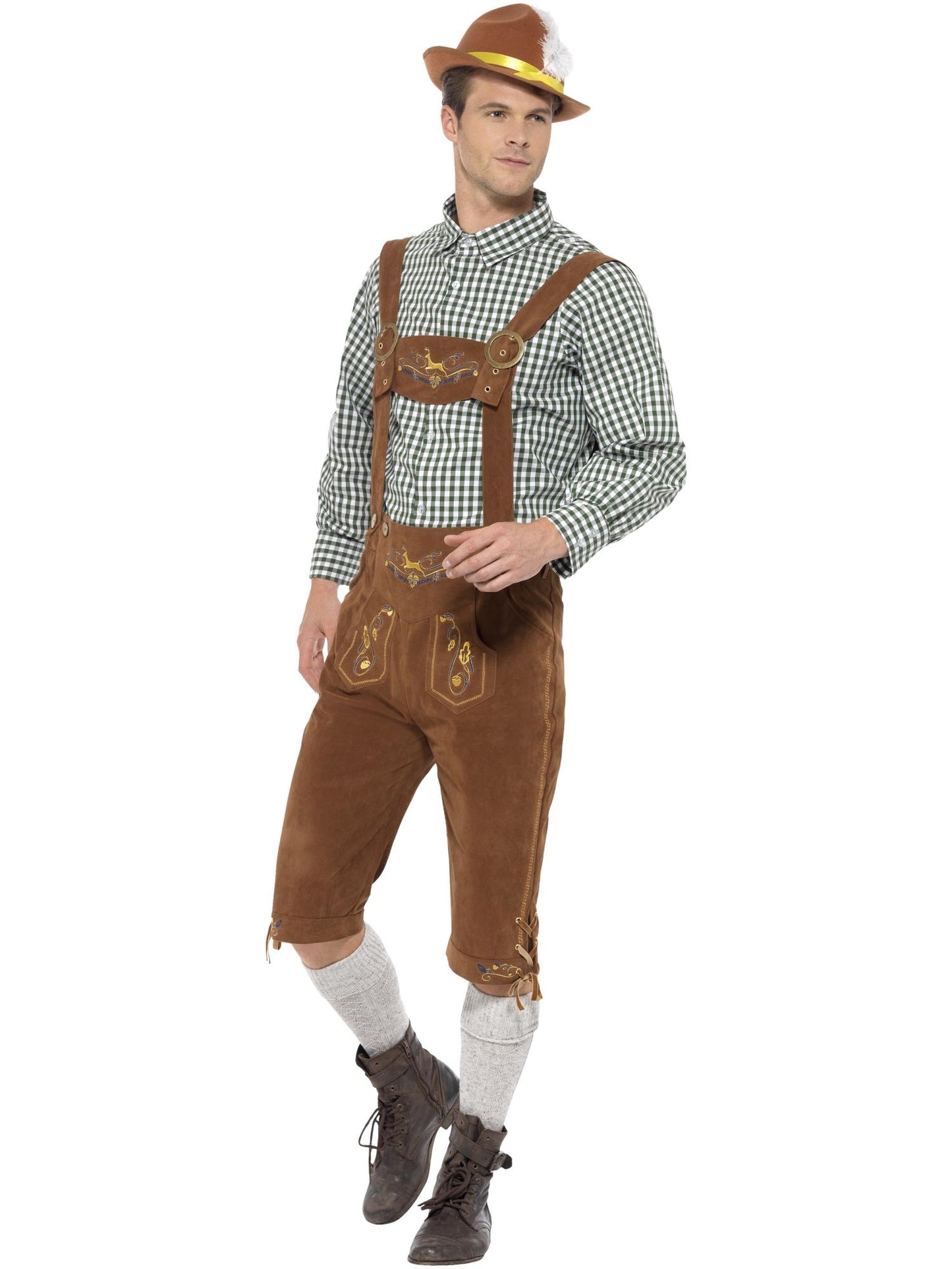 Bayerisches Kostüm Hans Deluxe, Grün, mit Lederhose und Hemd