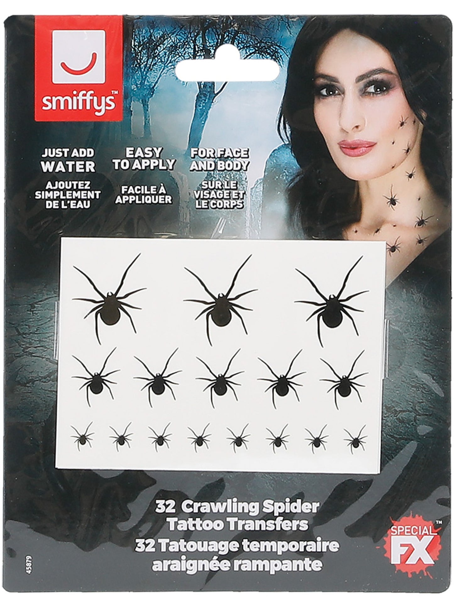 Calcomanías de araña reptante, Negro, con 2x hojas por pack, 16 arañas en cada una
