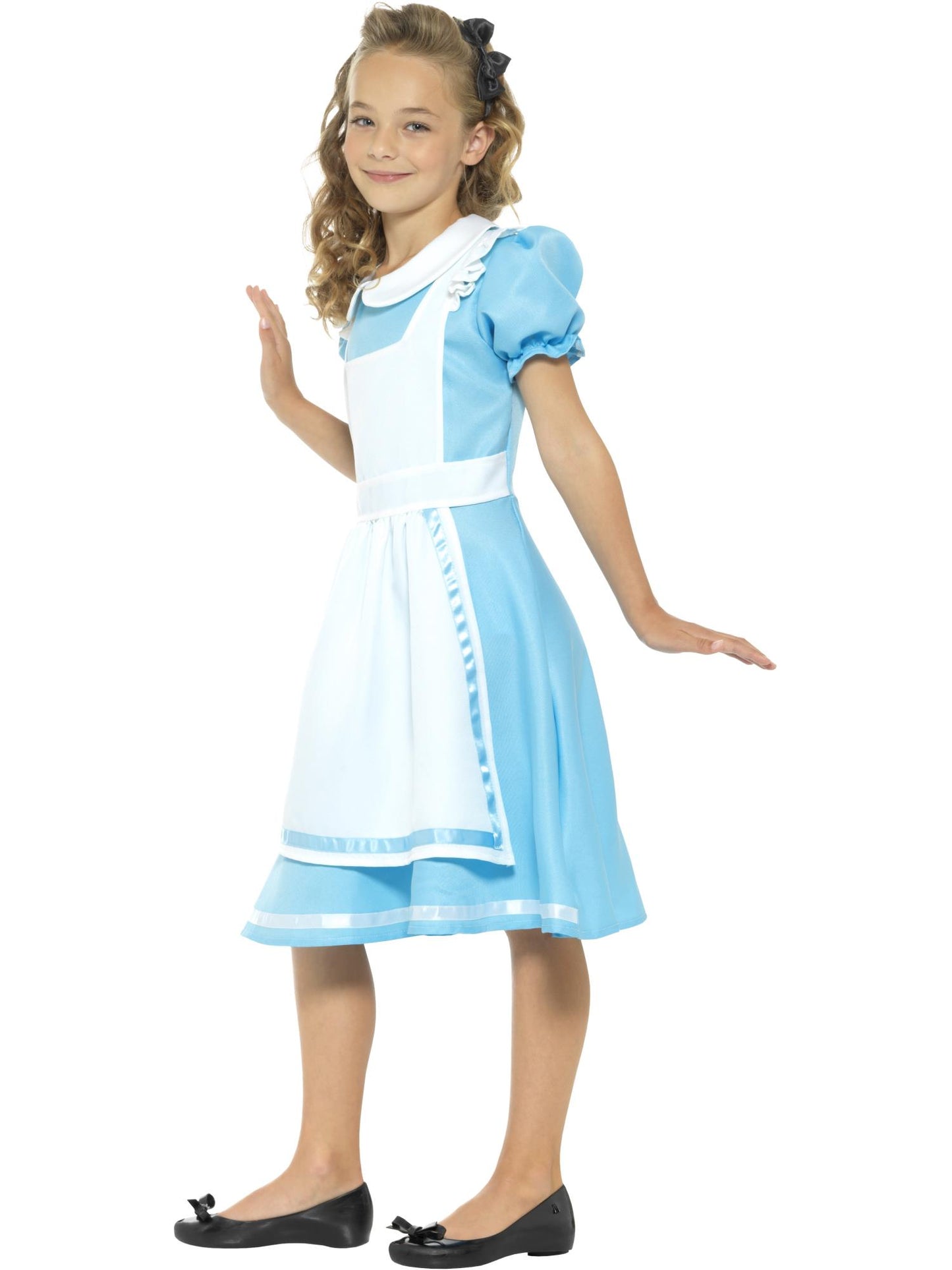 Wunderland-Prinzessinnenkostüm, Blau, mit Kleid, befestigter Schürze und Stirnband
