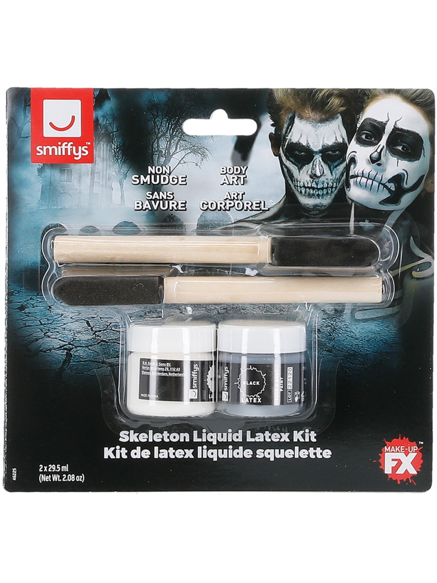 Kit de esqueleto con látex líquido, con cajas de maquillaje blanco y negro y 2 esponjas, 29.57ml/1 US fl.oz
