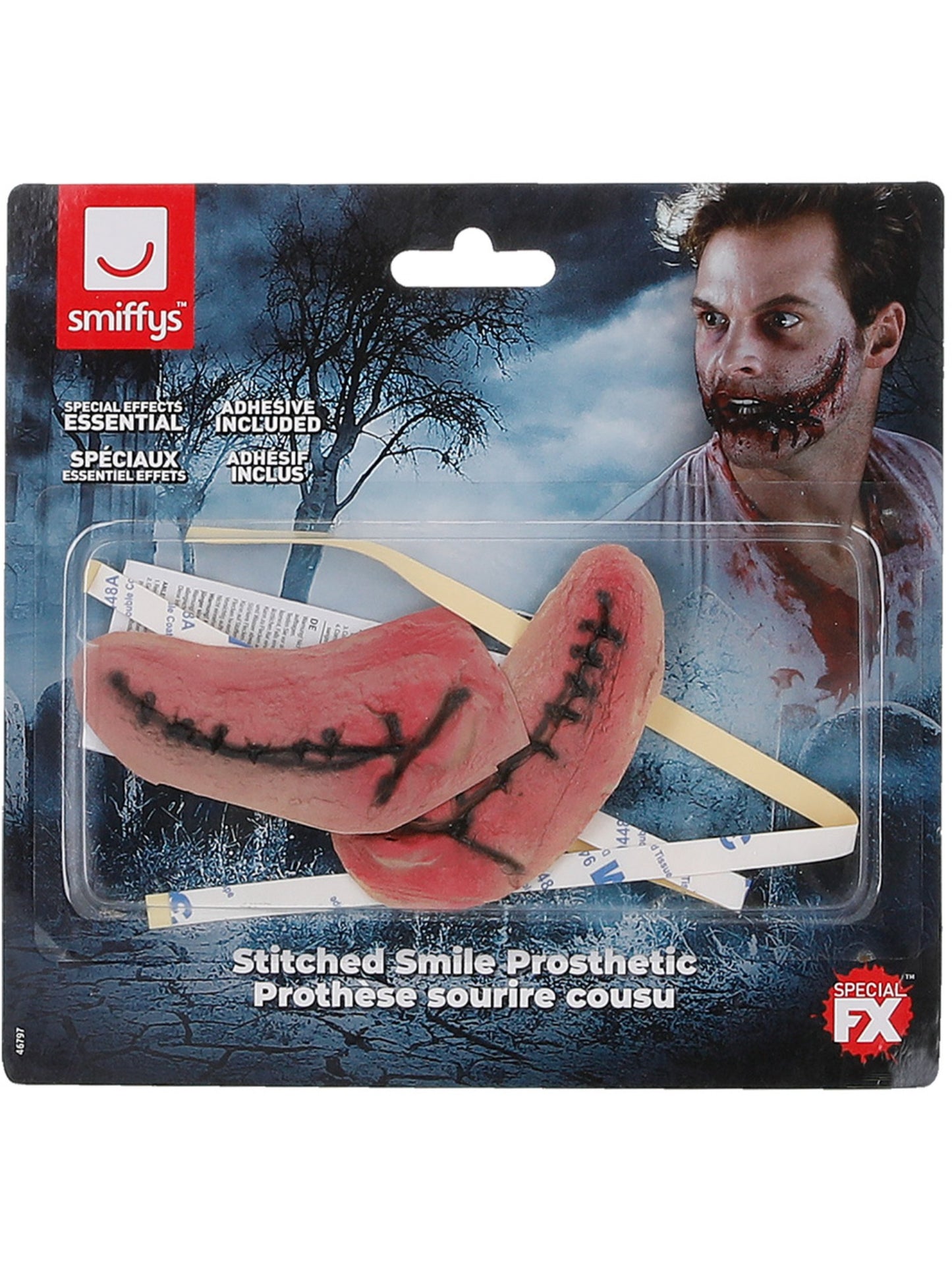 Prótesis de látex, boca cosida, Piel, con adhesivo