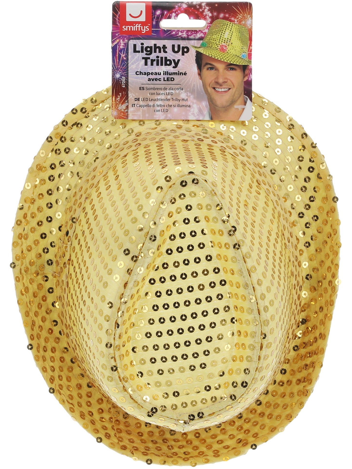 Leuchtender Pailletten-Trilby-Hut, Gold, mit LED-Multifunktionsleuchten