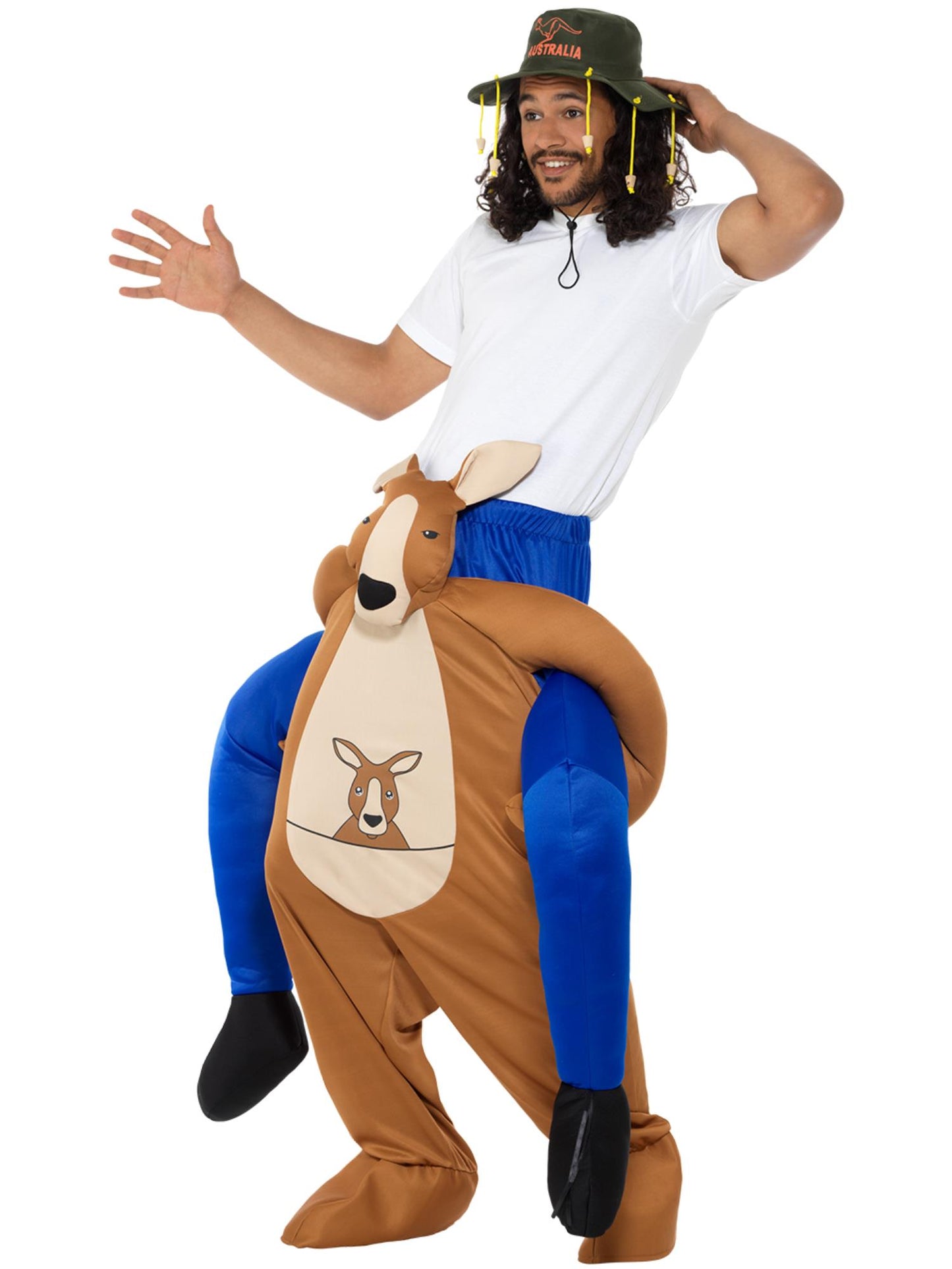 Huckepack-Känguru-Kostüm, Braun, Overall mit Beinattrappen