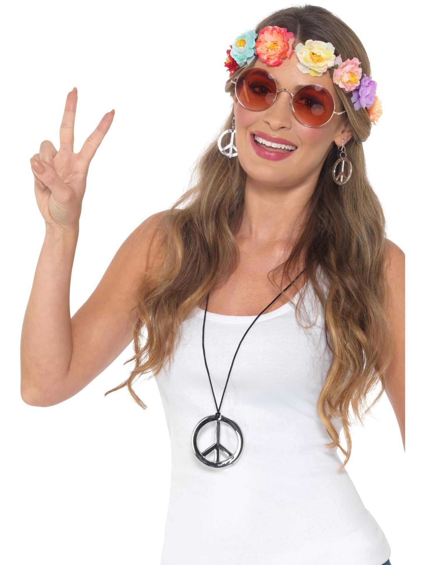 Kit de Festival Hippie, Varios Colores, Diadema de Flores, Gafas, Medallón y Pendientes