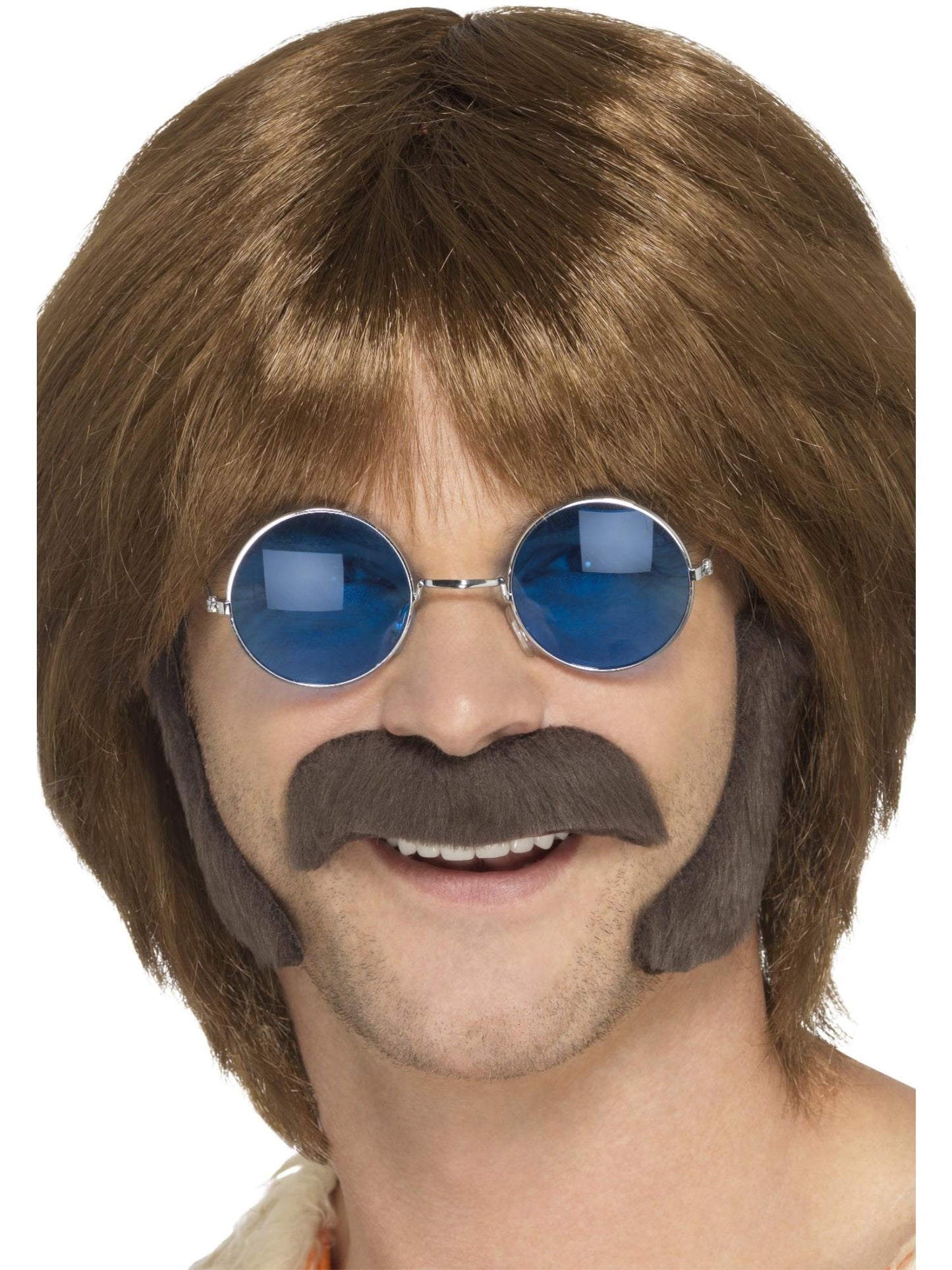 Kit disfraz de hippie, castaño, con patillas y bigote, autoadhesivo