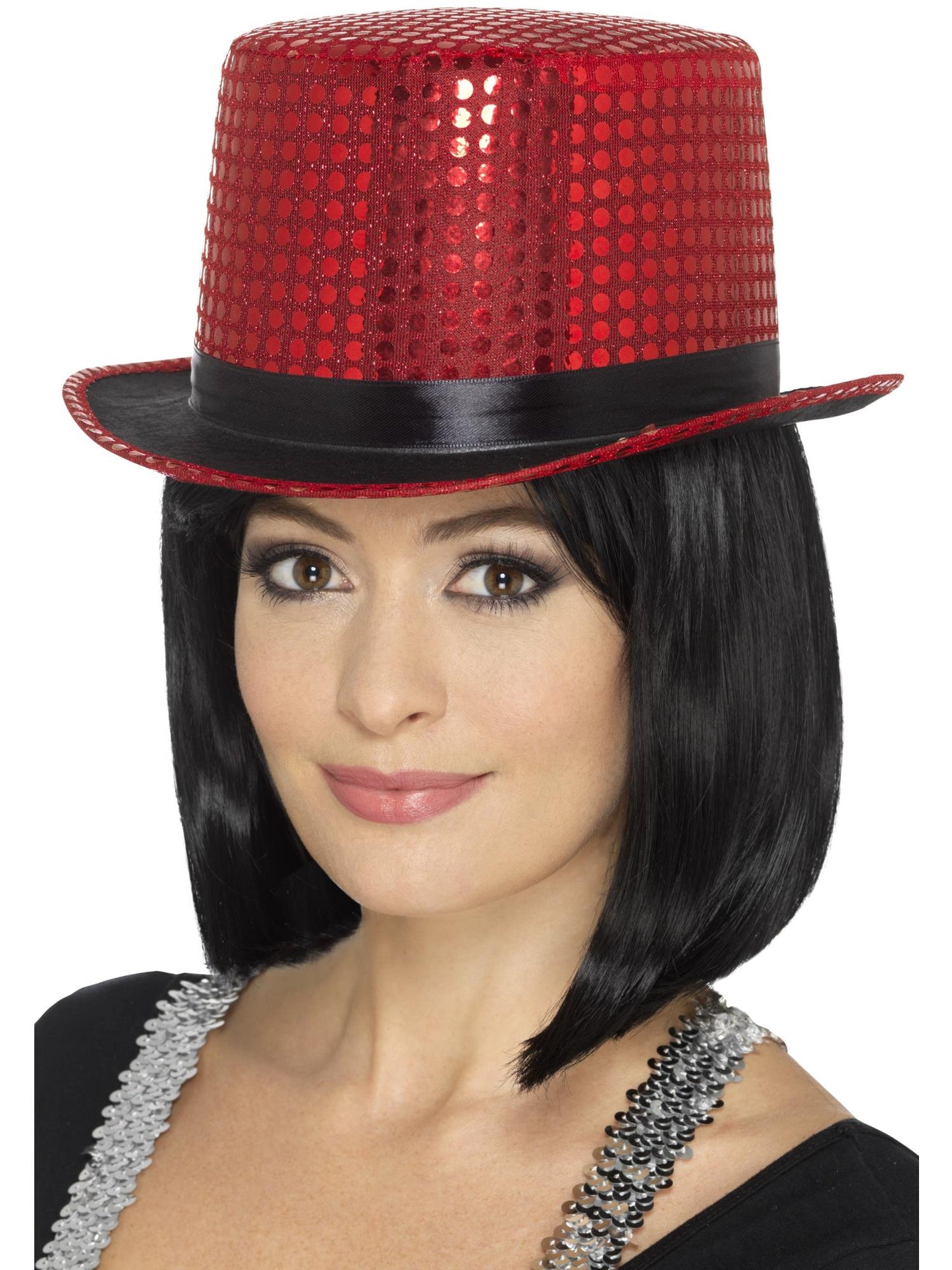 Haut de forme pailleté, rouge, avec un bord intérieur élastique
