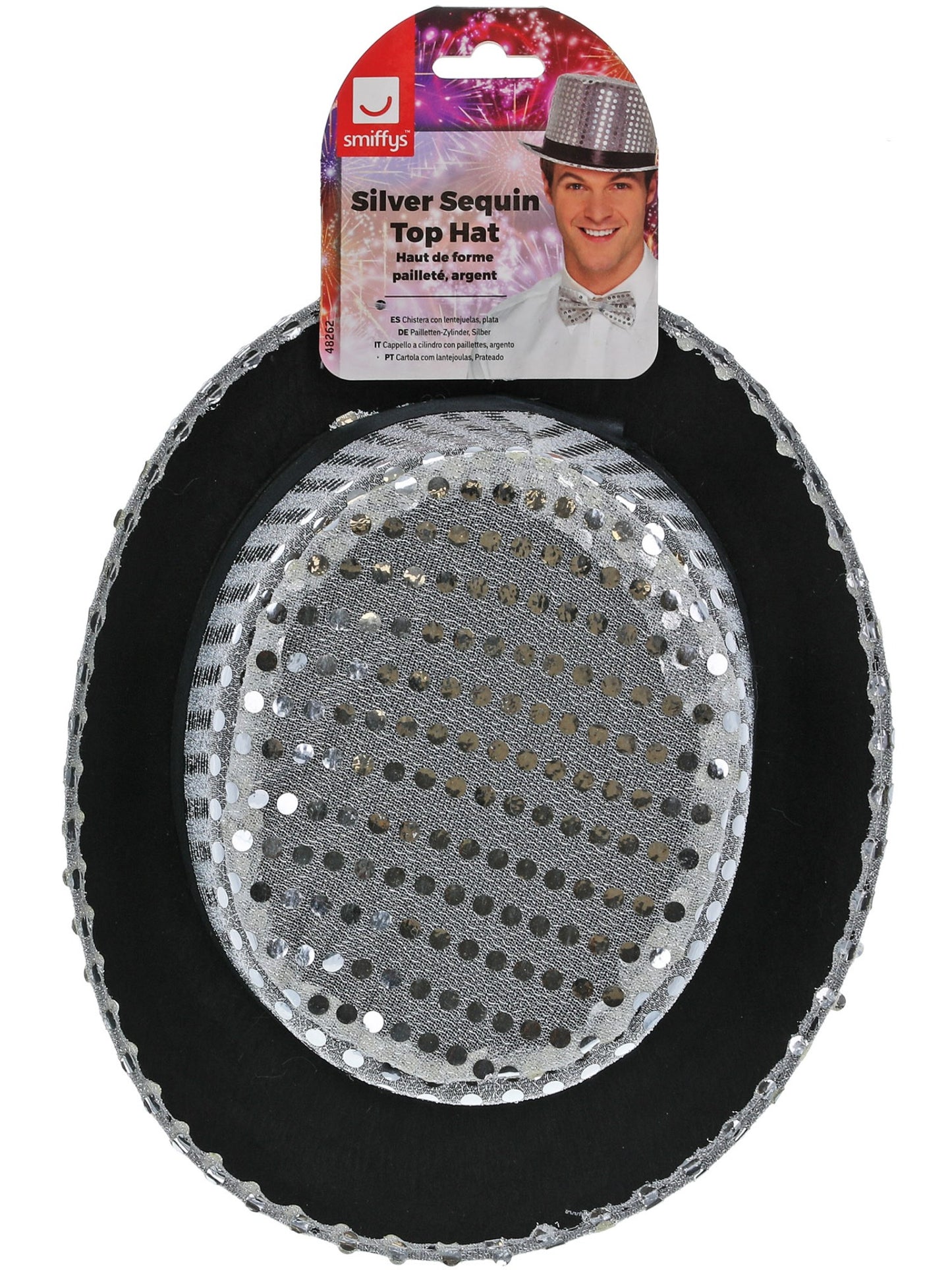 Haut de forme pailleté, argent, avec un bord intérieur élastique