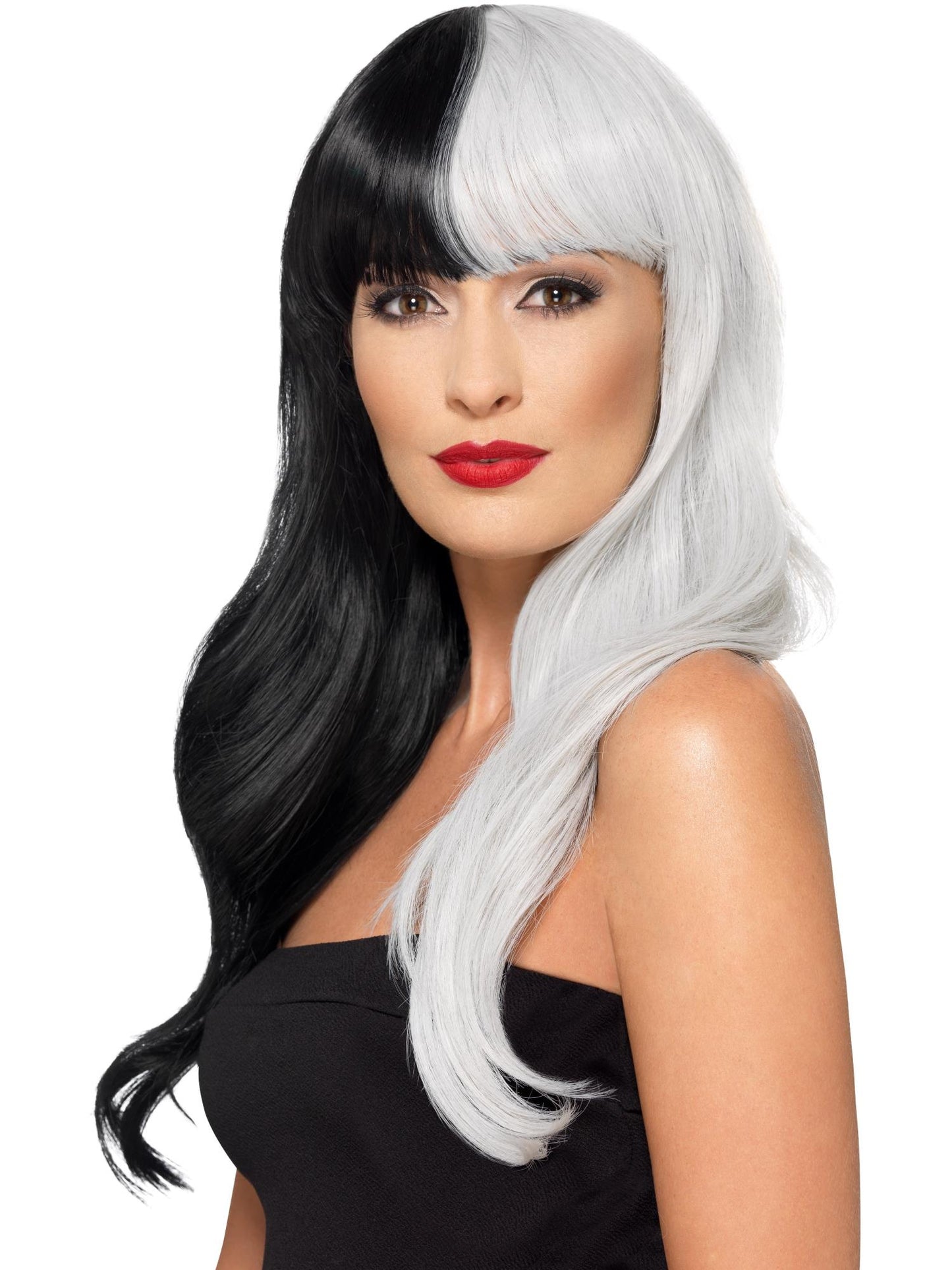 Deluxe Wig, Half & Half With Fringe, Black & Grey Wholesale