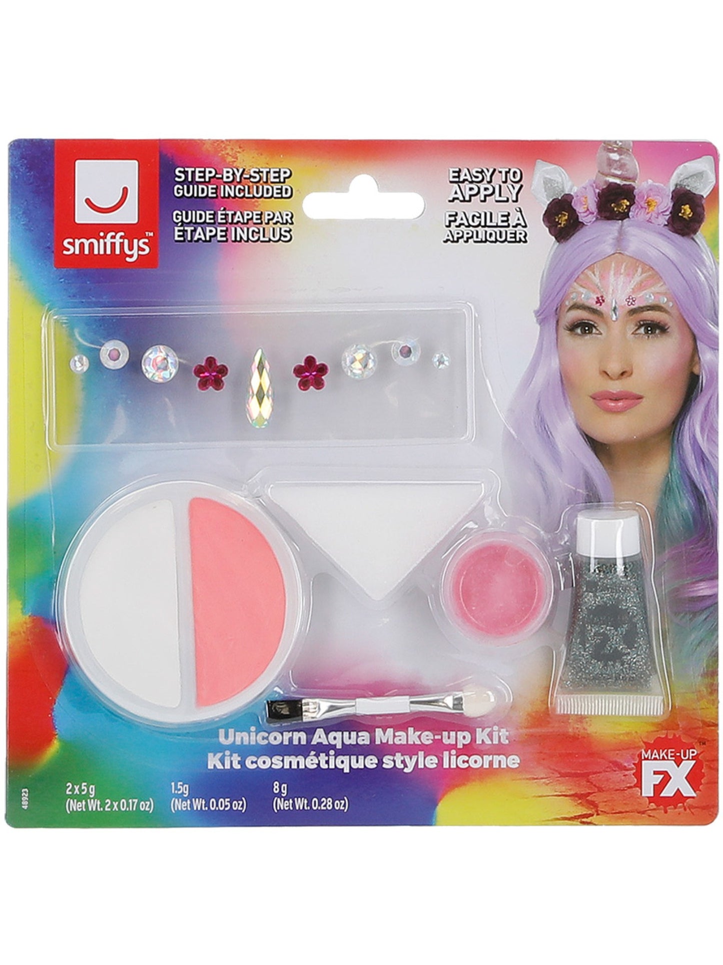 Einhorn Kosmetik-Kit, Aqua, Mehrfarbig, 2 Farben, Glitzer, Schimmer, 9 Edelsteine, Schwamm, Pinsel