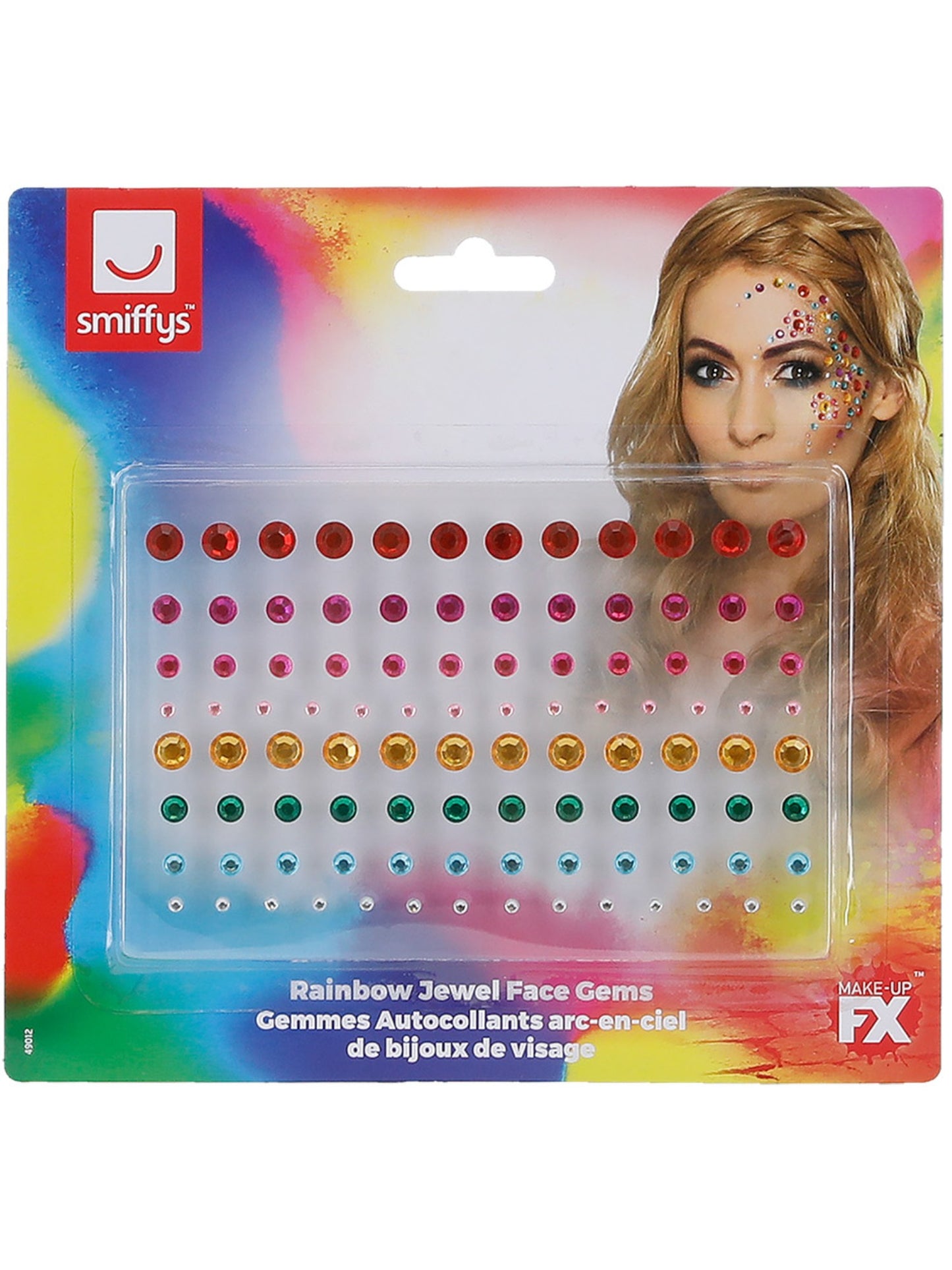 Smiffys Make-Up FX, Regenbogen-Gesichtsjuwelen, mehrfarbig, Bogen mit 100 Stück, auf Aufsteller