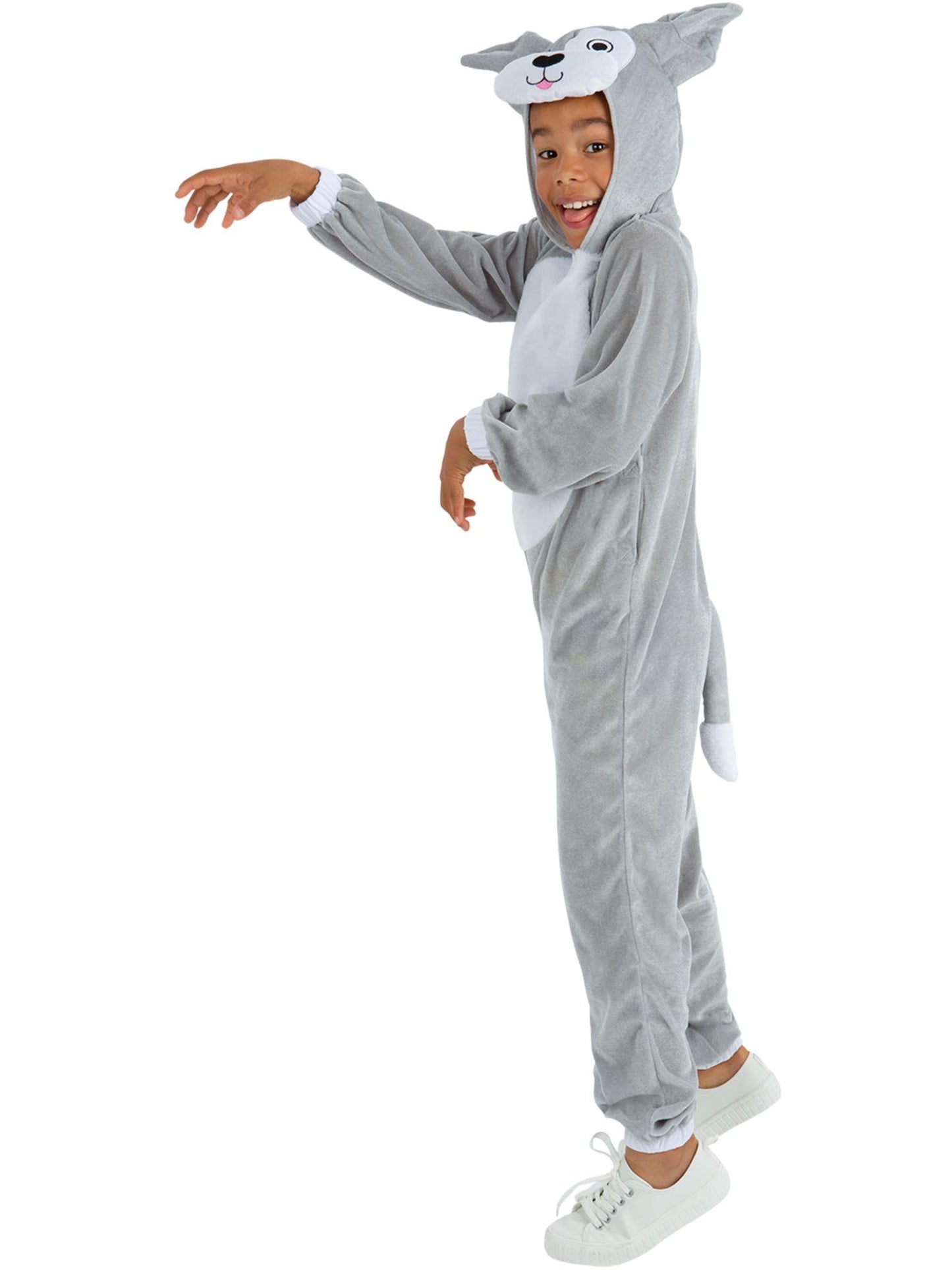 Déguisement de chien onesie, Gris, avec combinaison à capuche et queue
