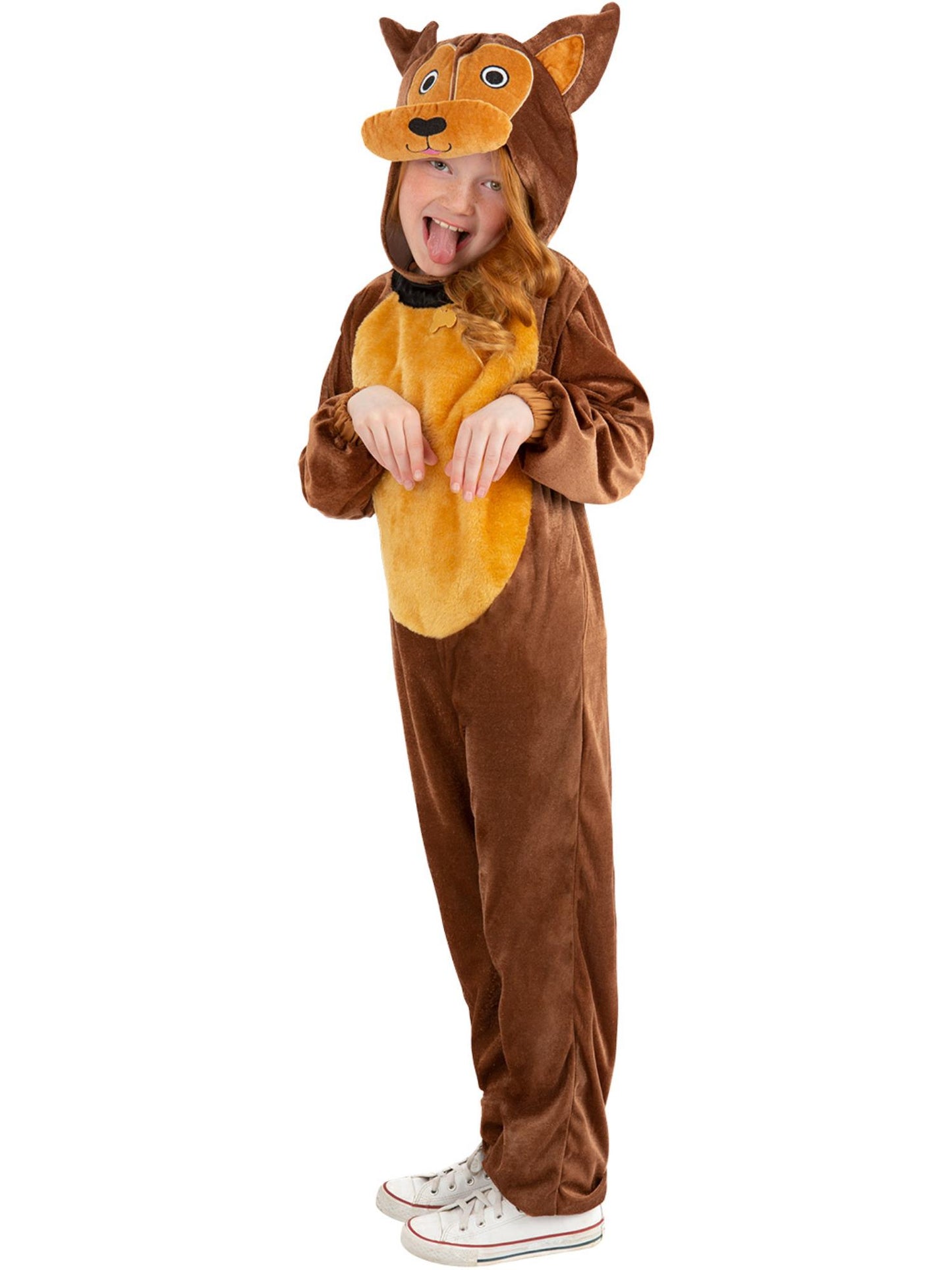 Déguisement de chien, Marron, avec combinaison à capuche et queue
