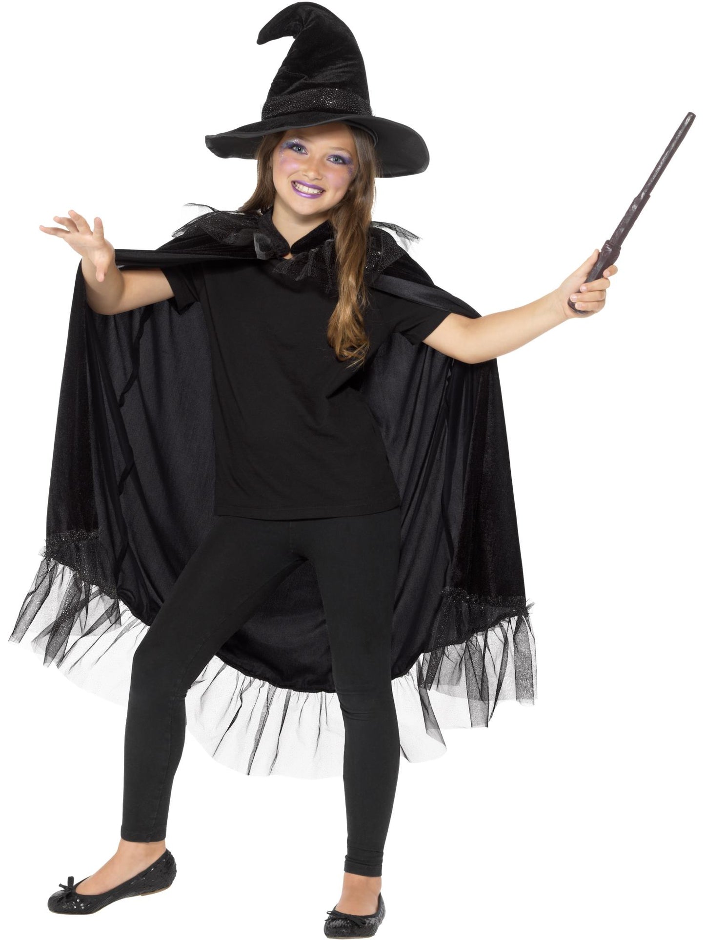 Kit de bruja brillante, Negro, con capa y sombrero