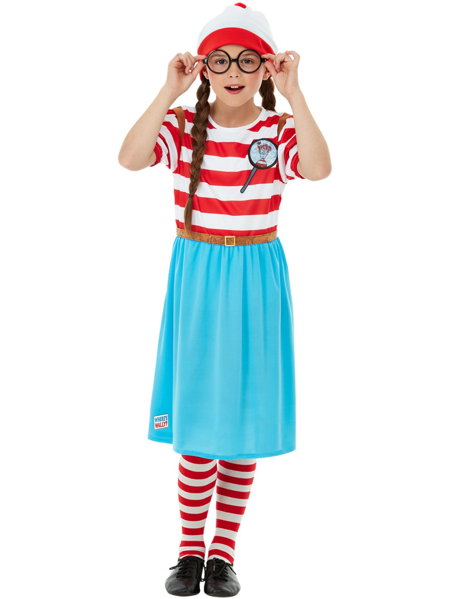 Où est Charlie ? Costume Félicie Deluxe, Rouge et blanc, robe avec impression 3D, collants, chapeau et lunettes