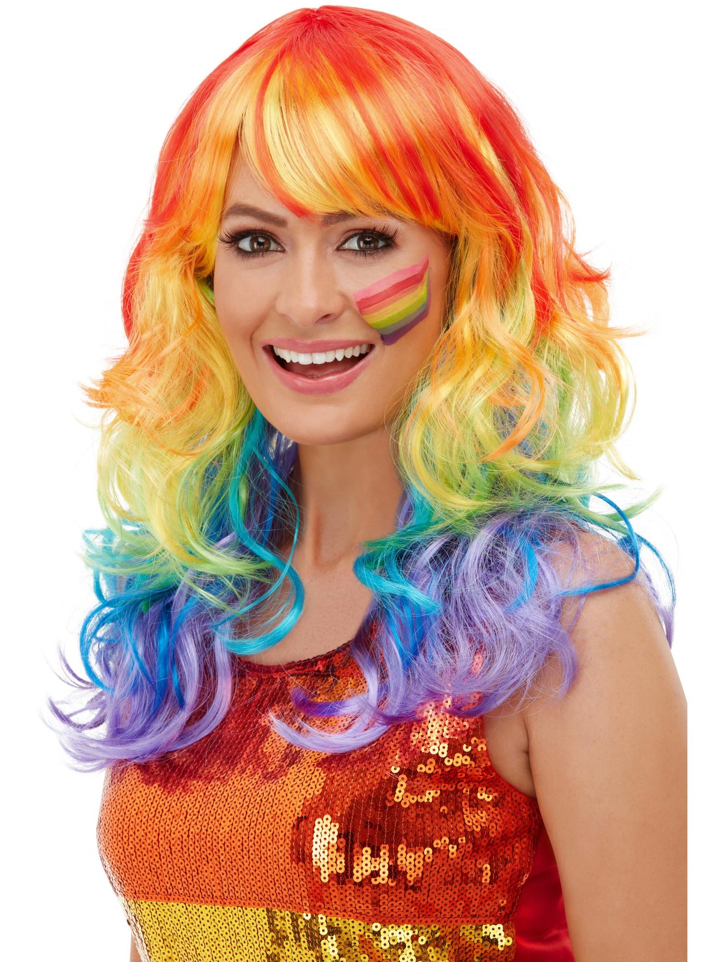Rainbow Glam Wig, Multi-Coloured Wholesale