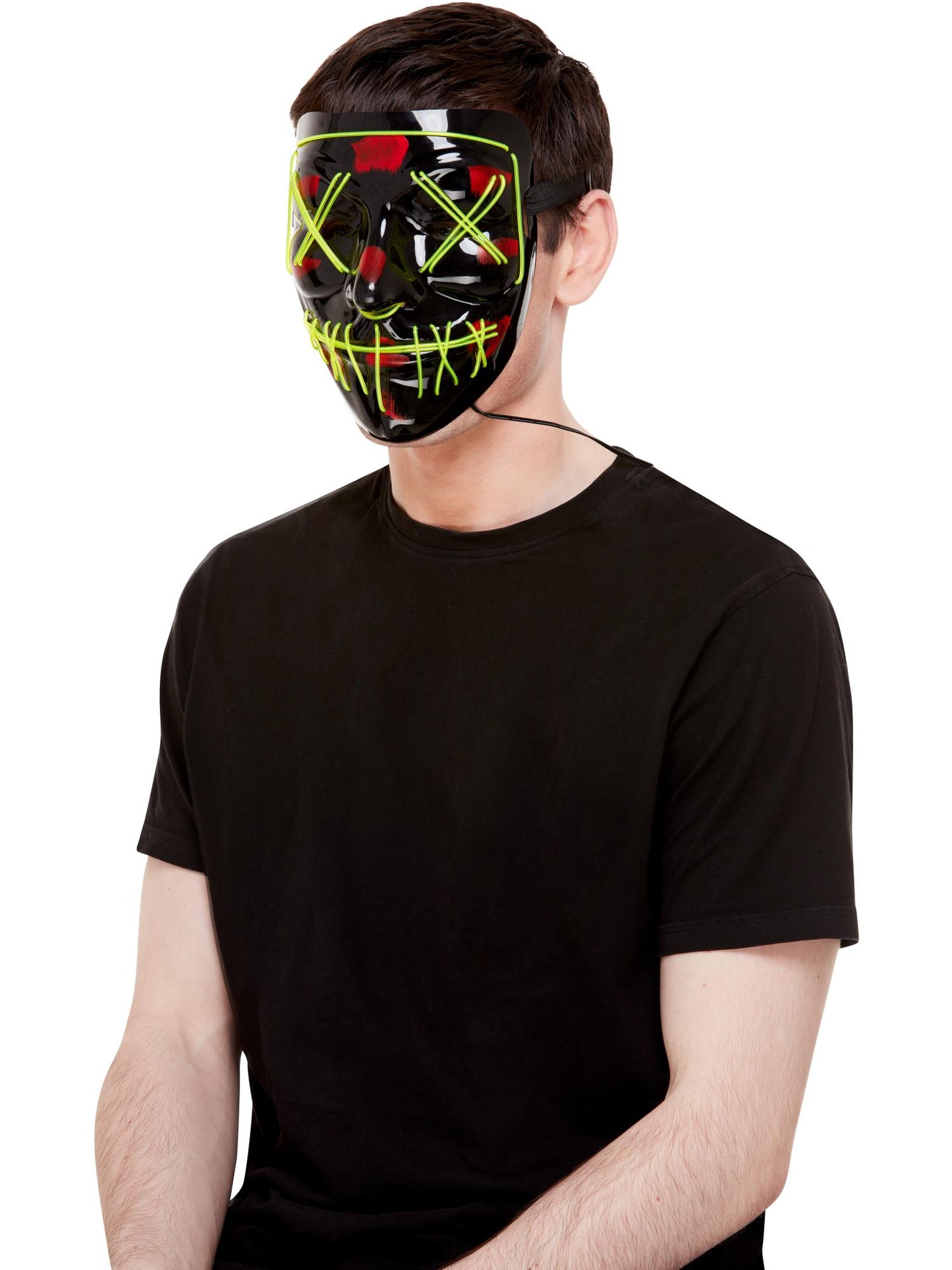 Stitch Face Mask, Green Neon Light Up, Black Wholesale