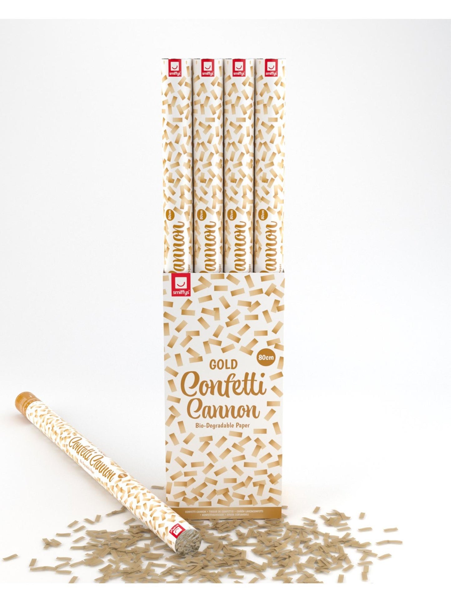 Tirador de confeti dorado de 80 cm, Pak de 12 unidades con papel biodegradable
