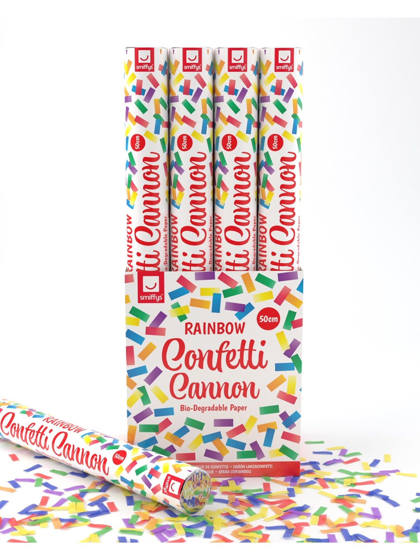 50cm Party Time Confetti Cannon, Rainbow, DB of 12 Wholesale