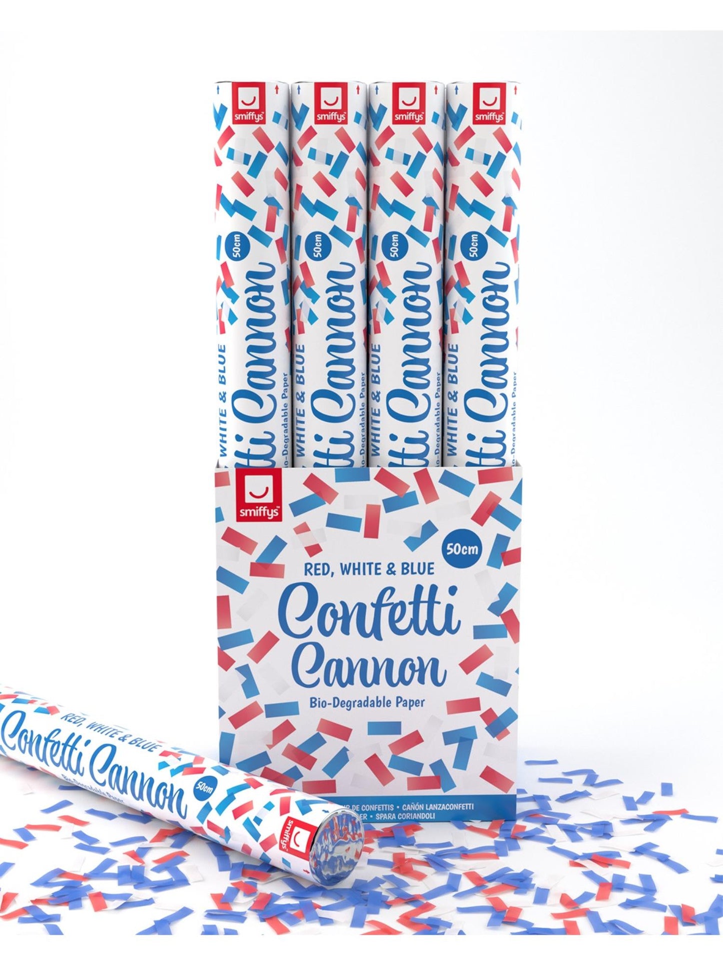 Tireur de confettis Union Jack, 50 cm, Papier biodégradable, paquet de 12