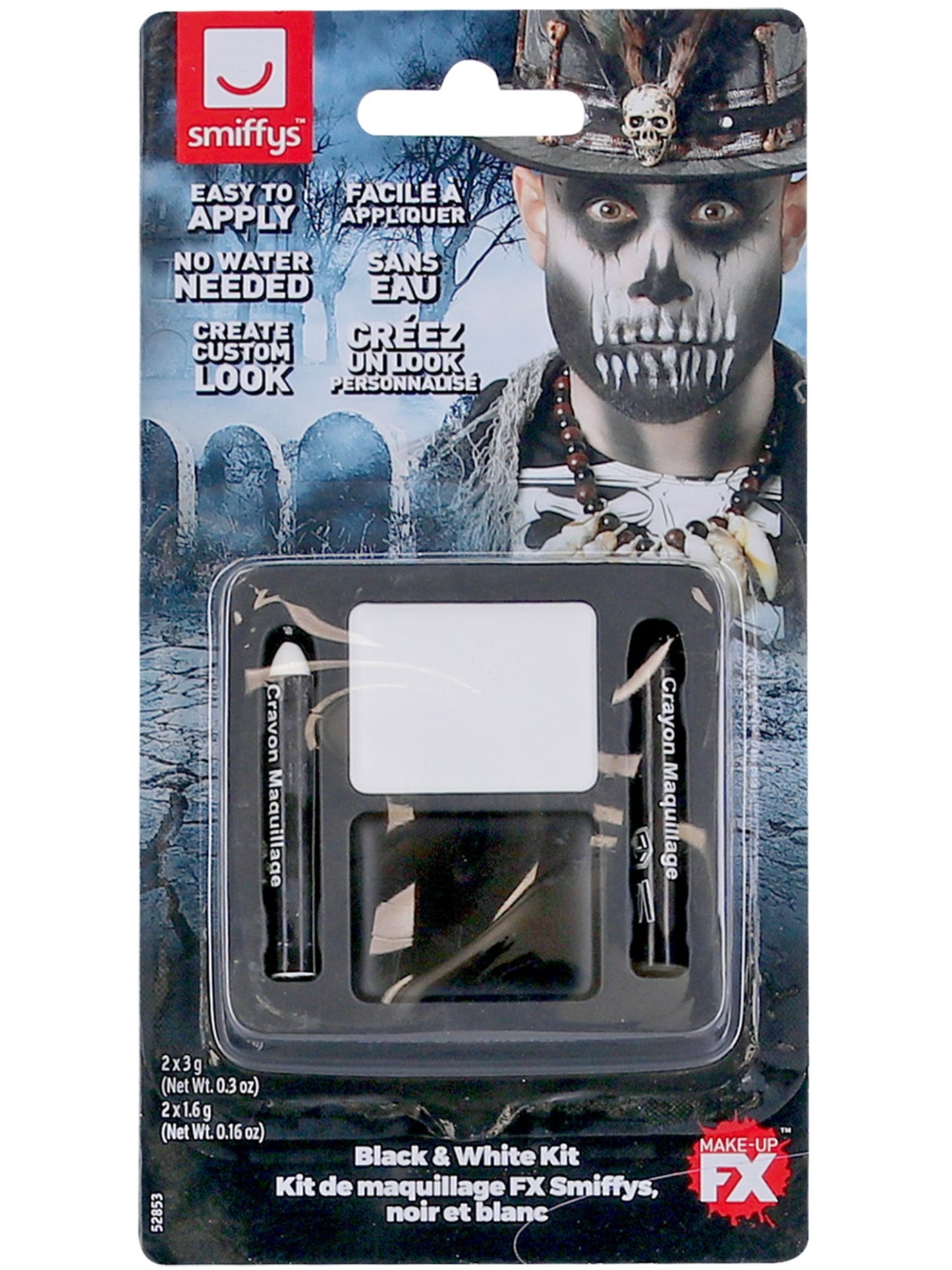 Smiffys Make-Up FX, Schwarz-Weiß-Kit, mit Fettfarben und Wachsmalstiften