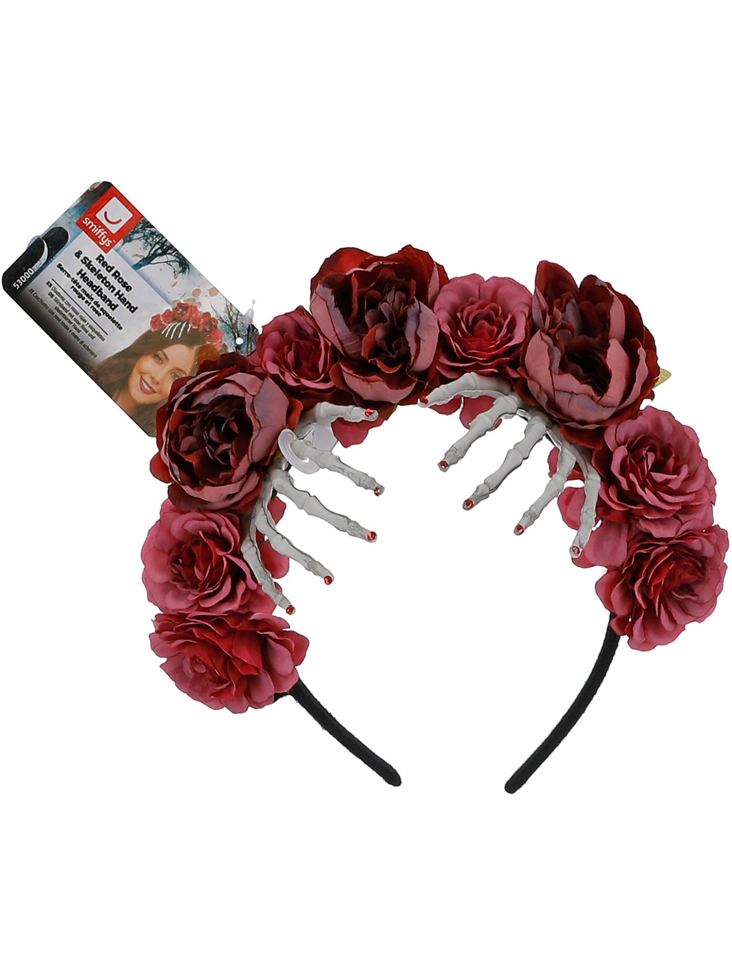 Serre-tête main de squelette rouge et rose