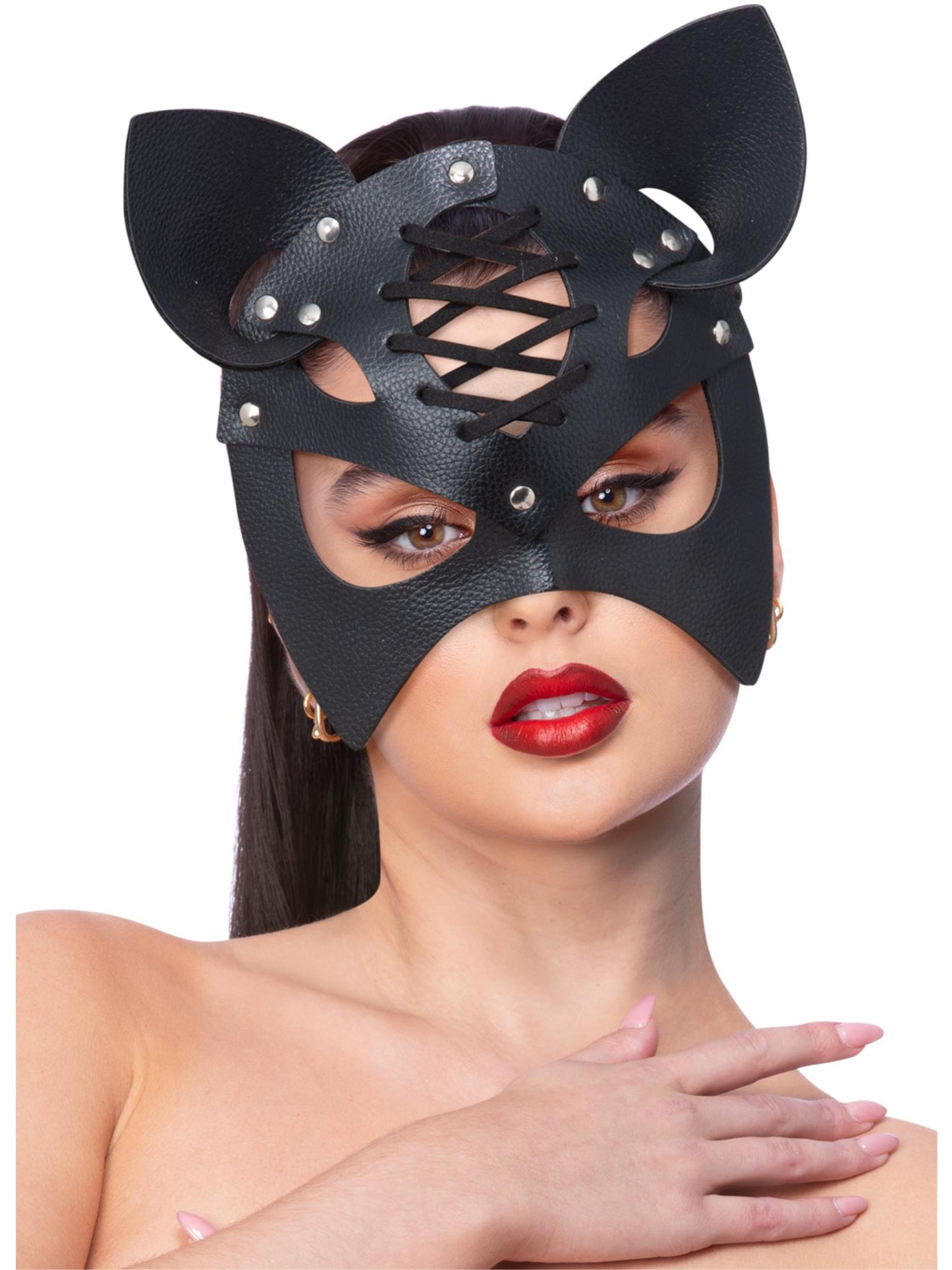 Fever Black Mock Leather Cat Mask Wholesale