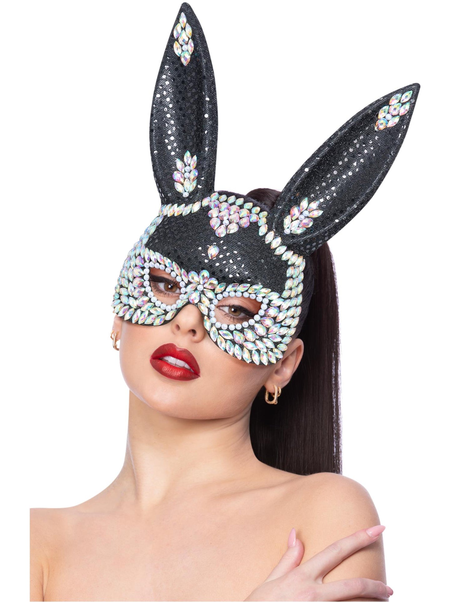 Hasenmaske mit Pailletten und Juwelen