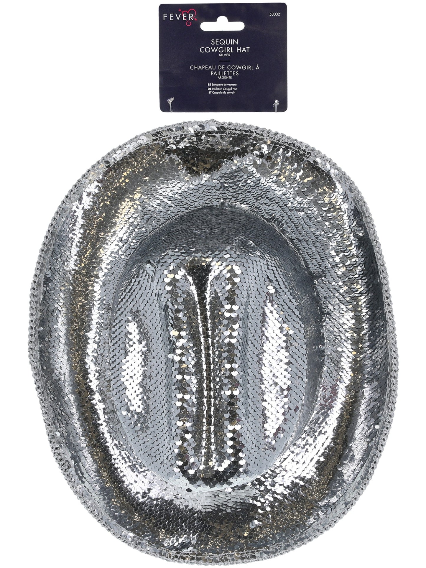 Sombrero de vaquera Fever Deluxe con lentejuelas, plateado